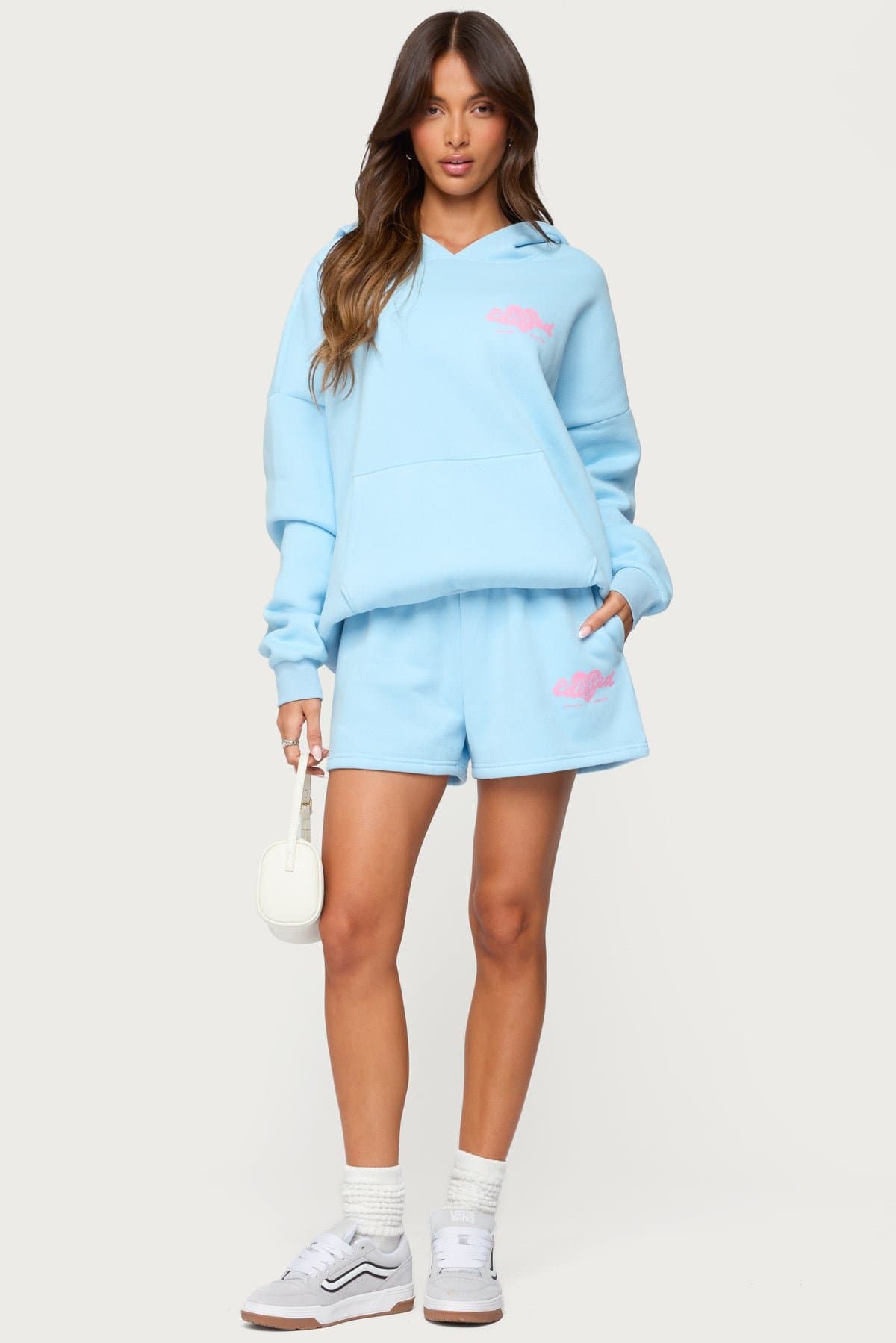 We're Edikted Sweat Shorts - Polyester Cotton Elastic Waistband Heart Graphic Print