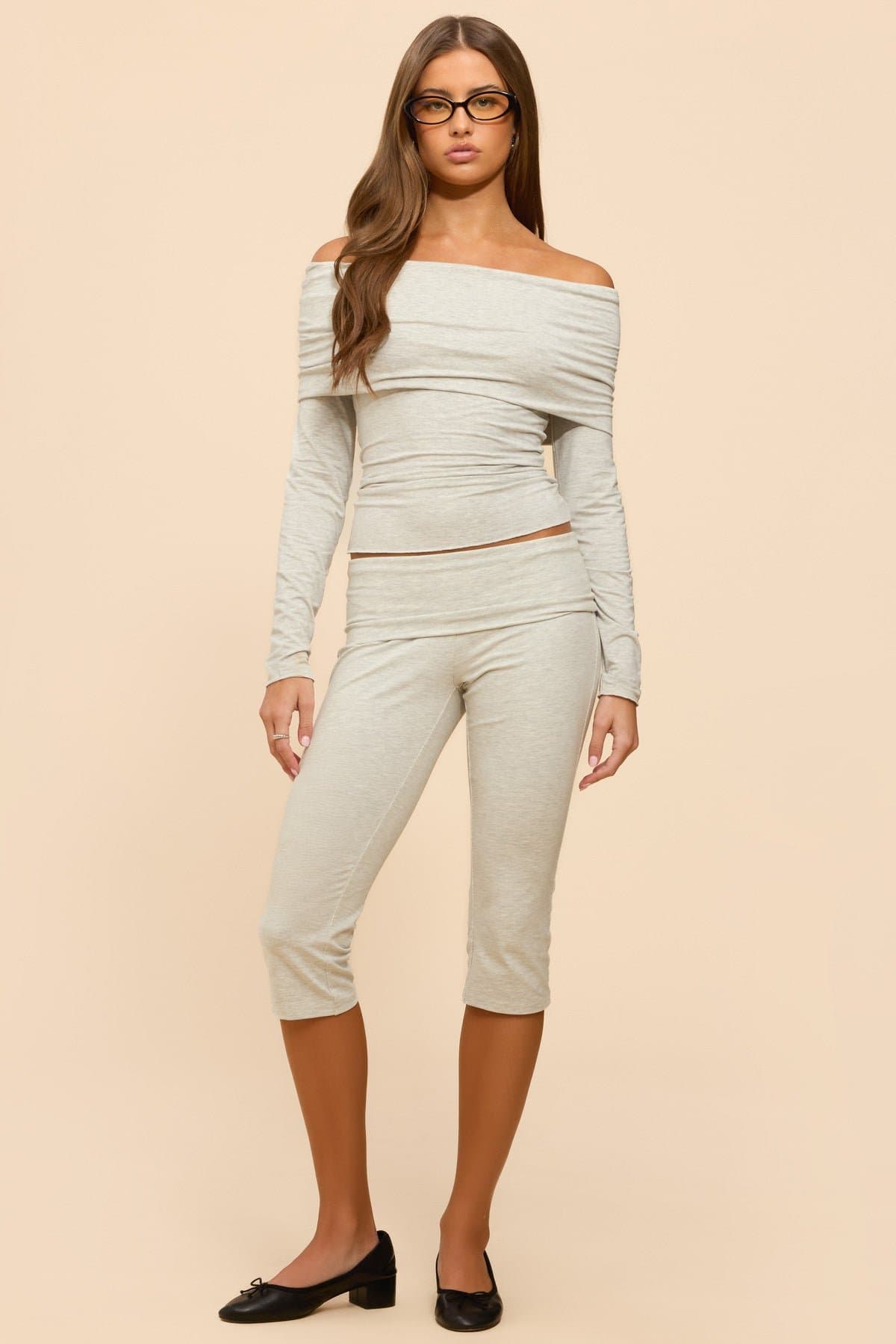 Habiba Foldover Off Shoulder Long Sleeve Top in Rayon Spandex