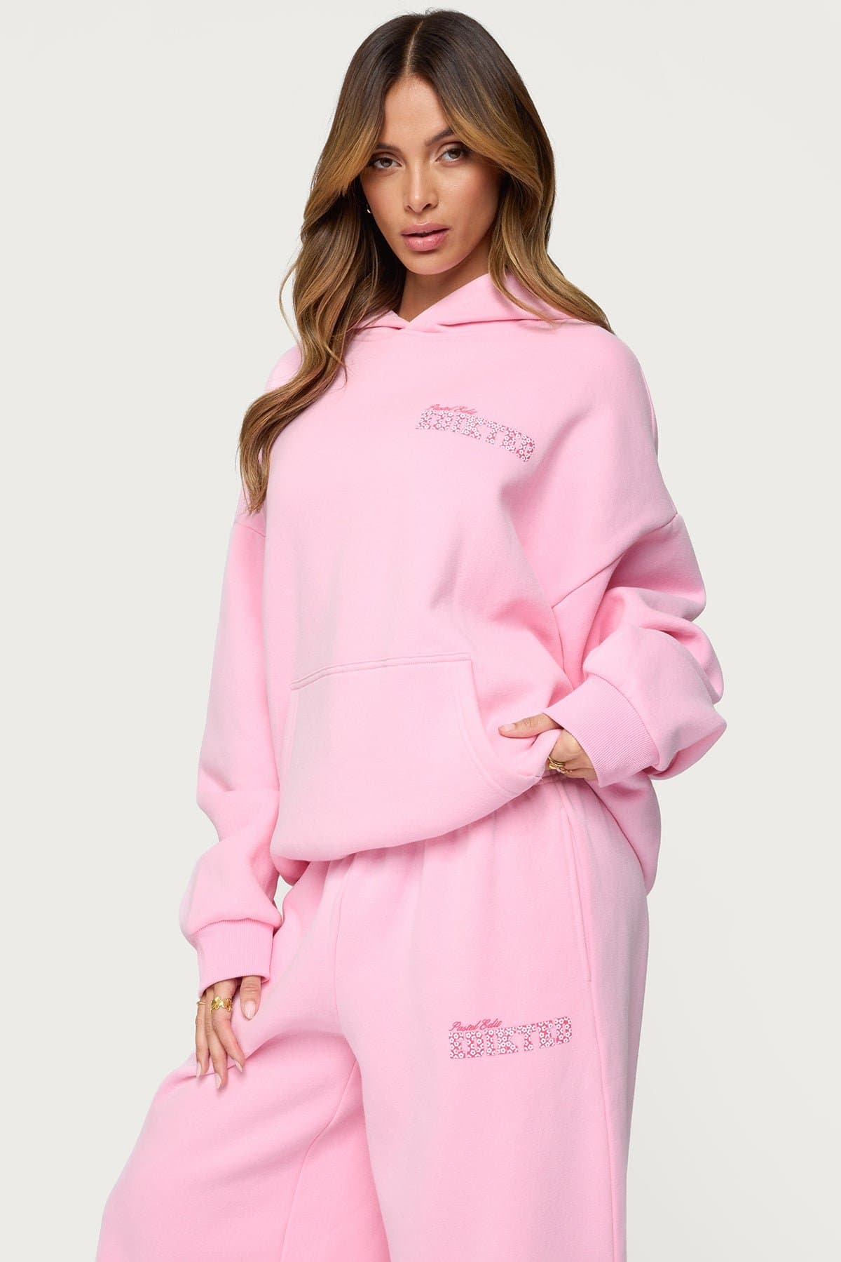 Pastel Edit Edikted Oversized Hoodie - Polyester Cotton Graphic Print Flower Detail