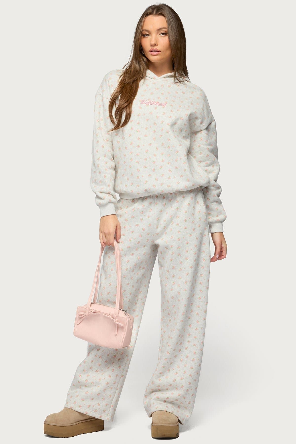 Flower Power Hoodie with Edikted Graphic Text Floral Print Polyester Cotton