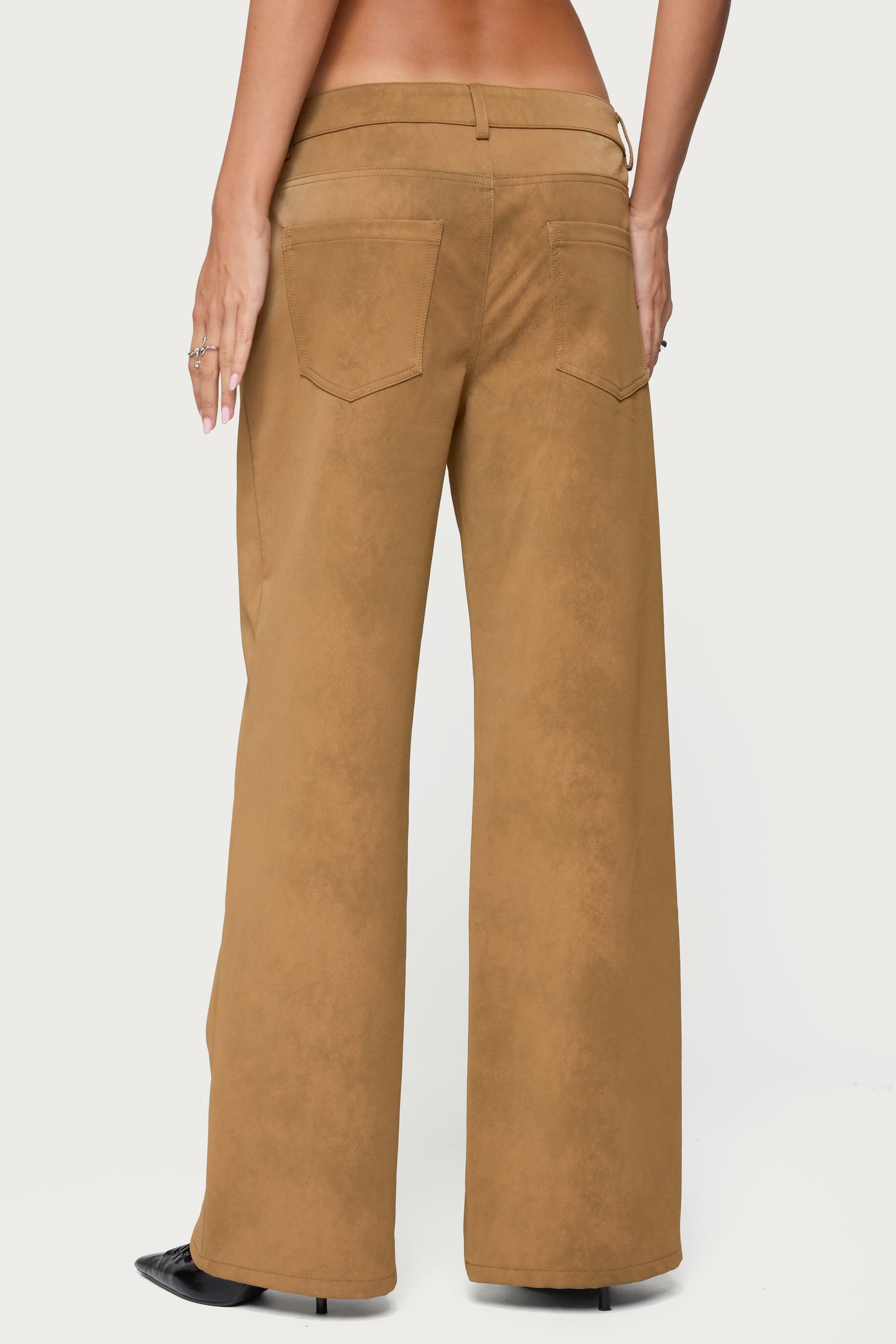 Stacey Low Rise Faux Suede Straight Leg Pants - Polyurethane Cotton Small Inseam 30.9"