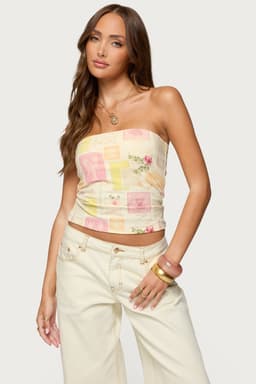Cicilla Vintage Mixed Print Tube Top - Cotton Spandex
