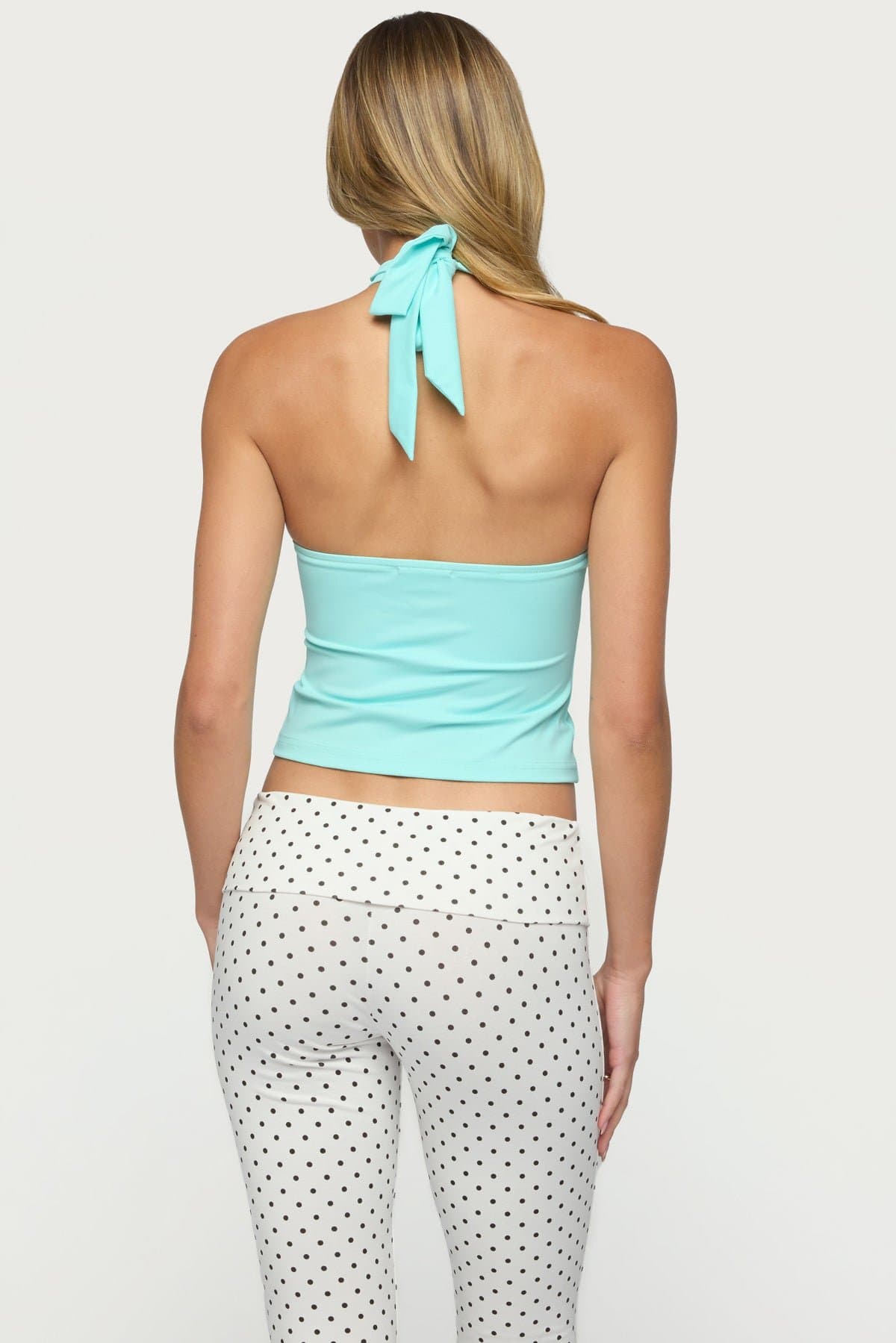 Ikara Backless High Neck Halter Top Nylon Spandex Black Size S