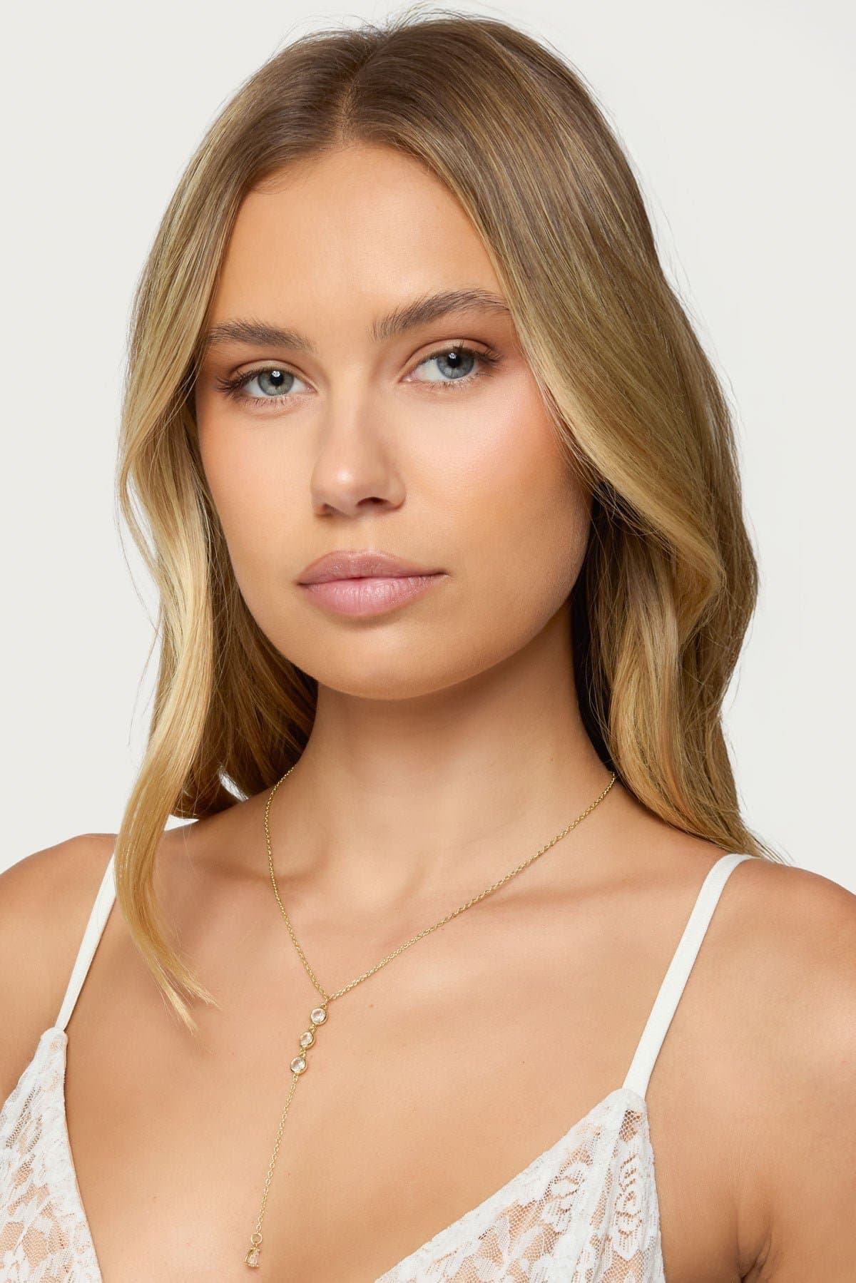 Rhinestone Cascading Necklace Gold Tone Metal 17.7 Inch Length