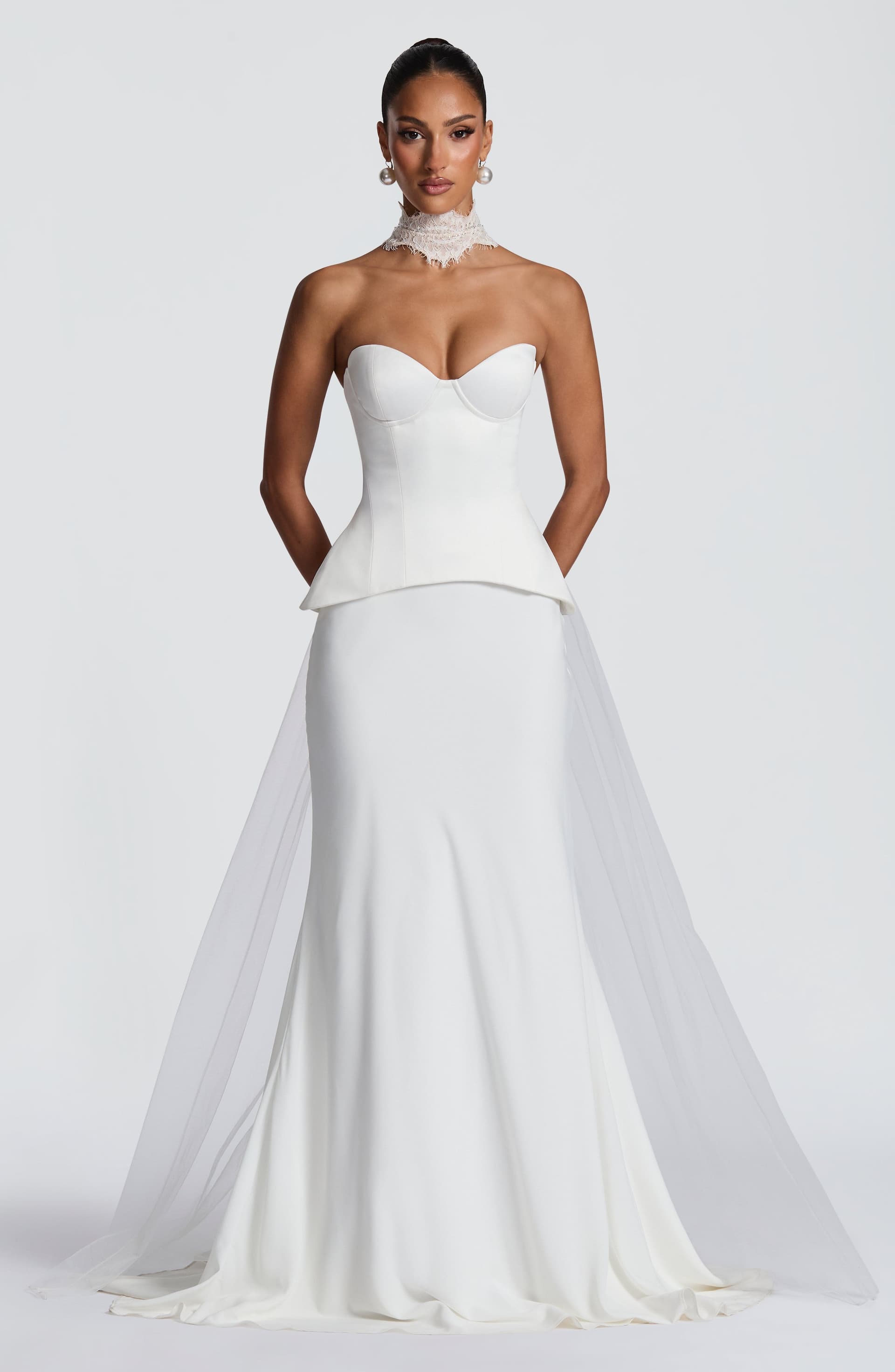 Kaia Maxi Skirt in Ivory Chiffon with Mermaid Silhouette and Train