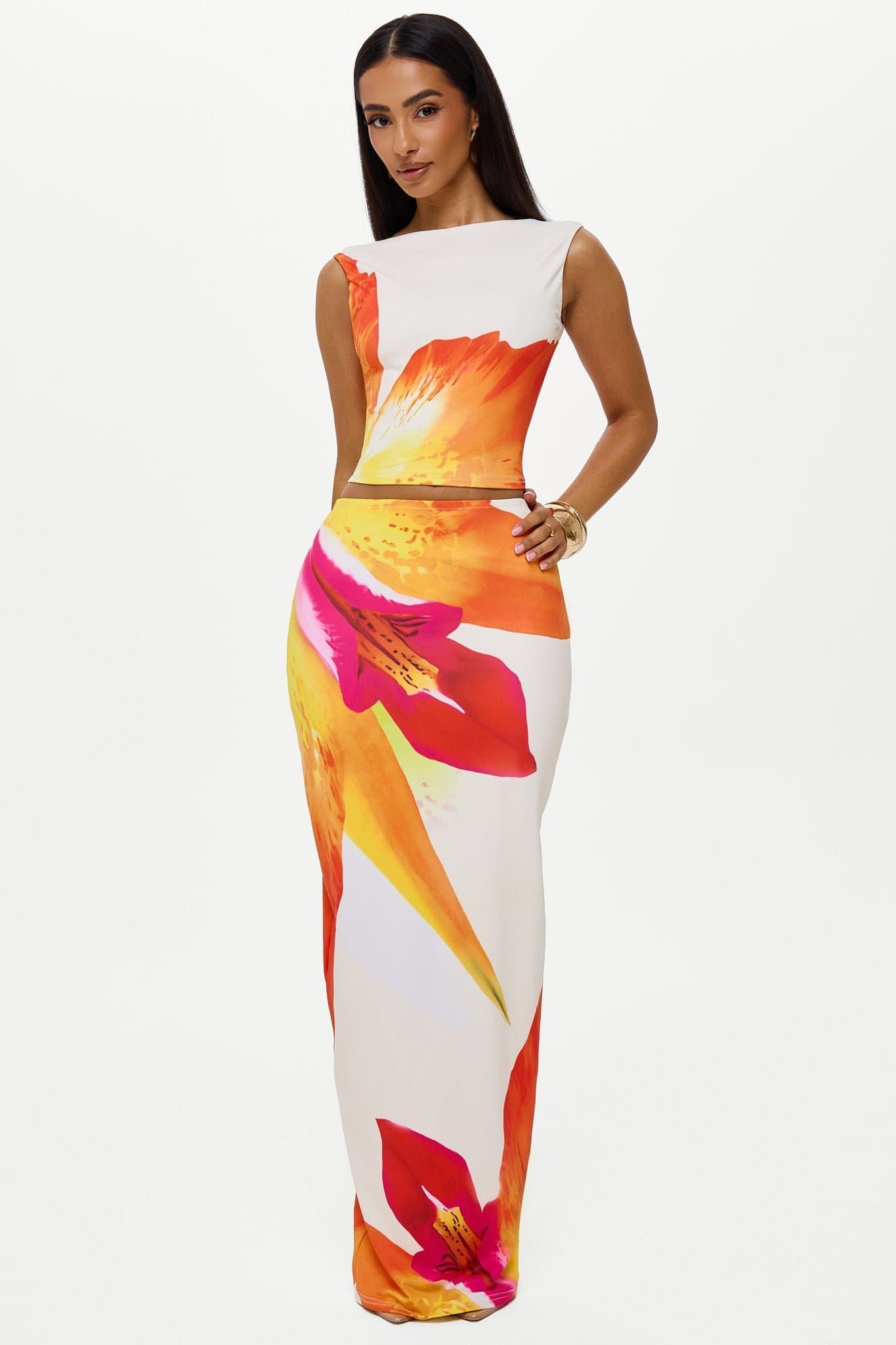 Santana Maxi Skirt with Premium Stretch Fabric and In-House Print
