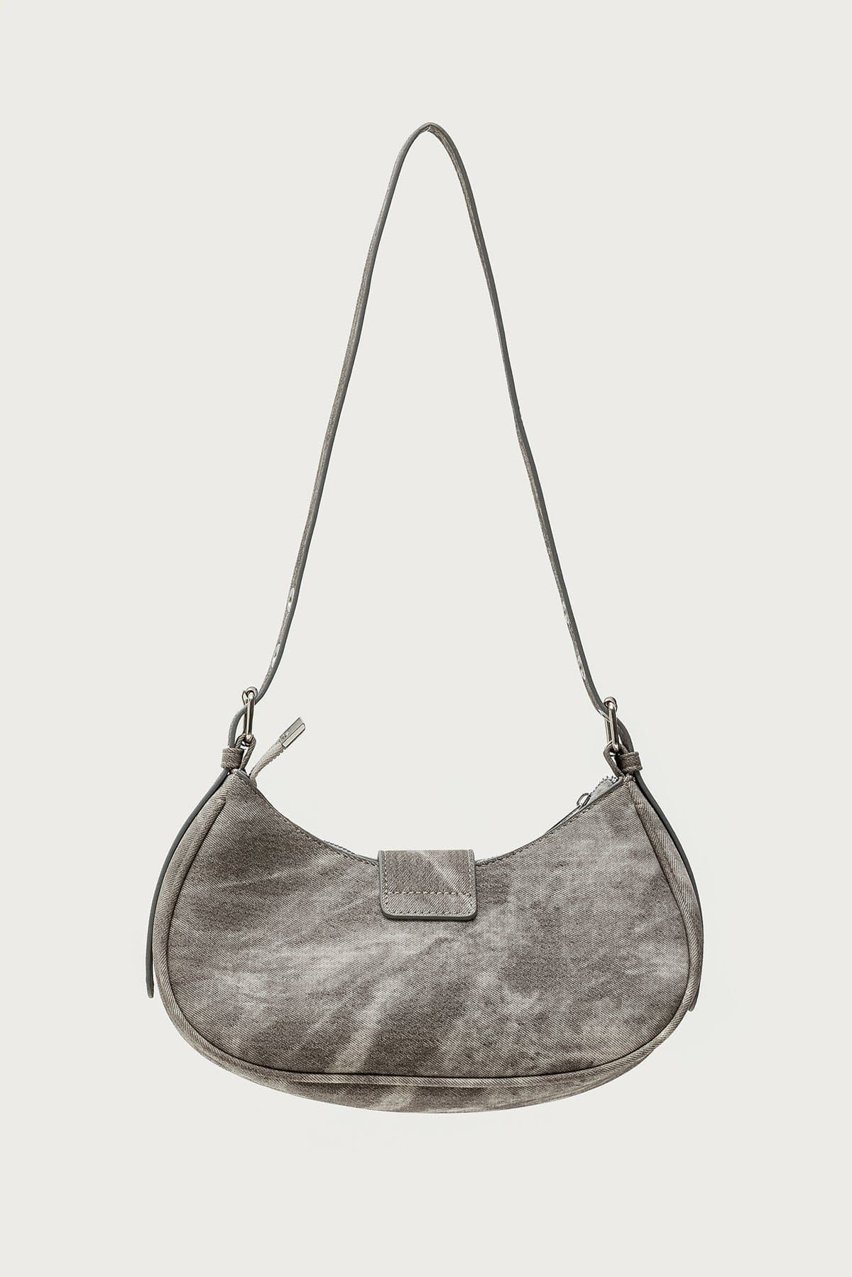 Washed Faux Leather Buckle Bag - Polyurethane 11"W x 5.9"H x 4.9"D