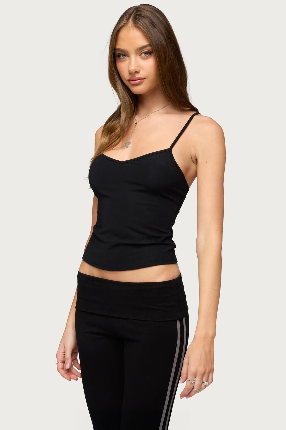 Yolena Ribbed V-Neck Tank Top - Rayon Nylon Spandex