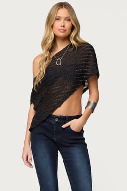Loma Asymmetric Off Shoulder Knit Poncho in Rayon Metallic Fibers