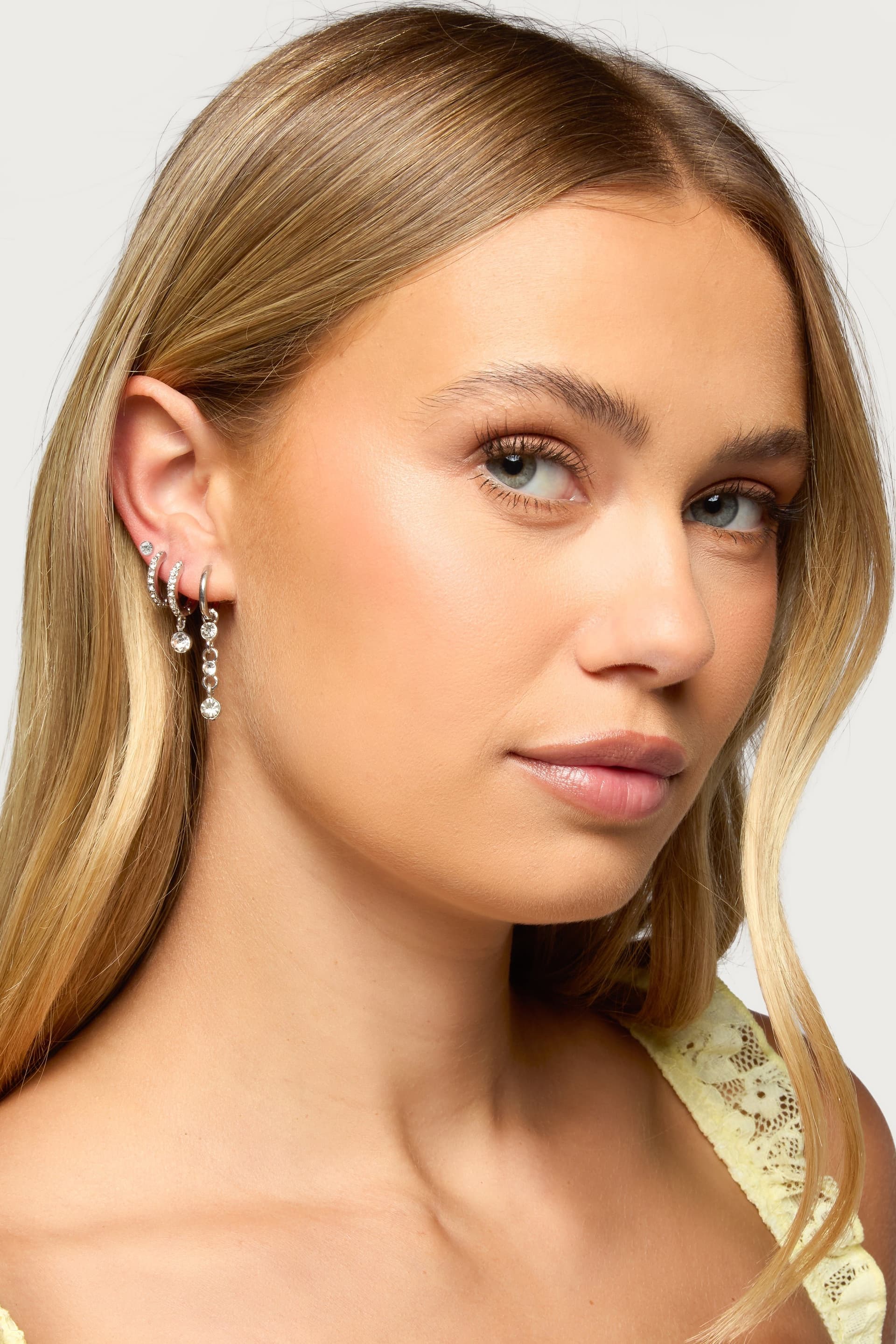 Stud & Hoop Earrings Pack of 4 Silver Tone Metal 0.6-1.6 Inch