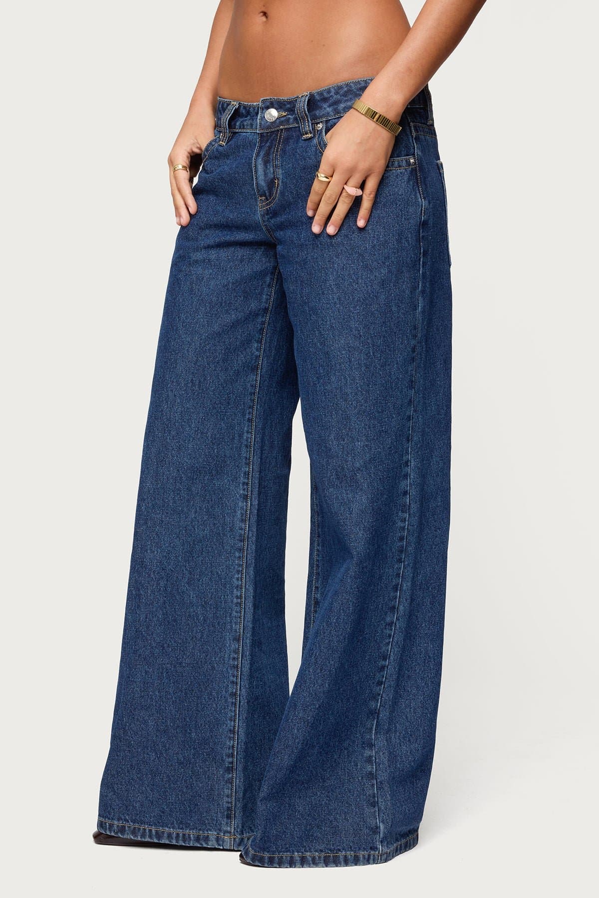 Raiyne Low Rise Wide Leg Jeans in Rigid Denim Cotton Polyester Spandex