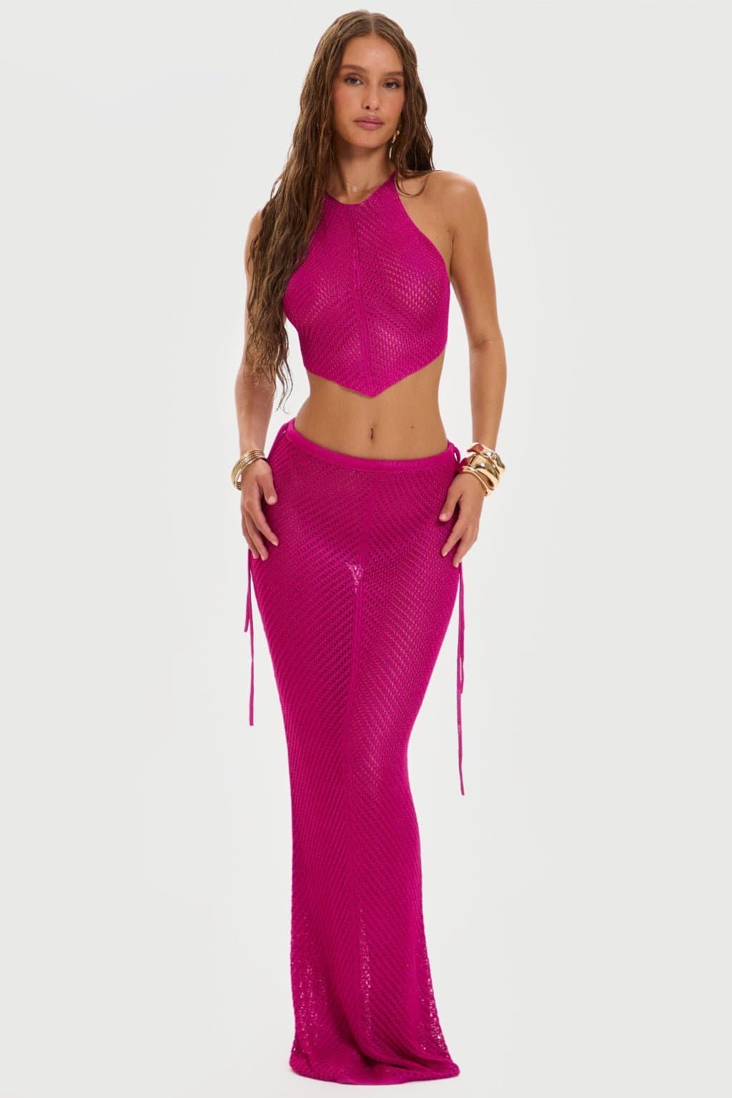 Seyora Sheer Stretch Knit Skirt with Side Seam Ruching