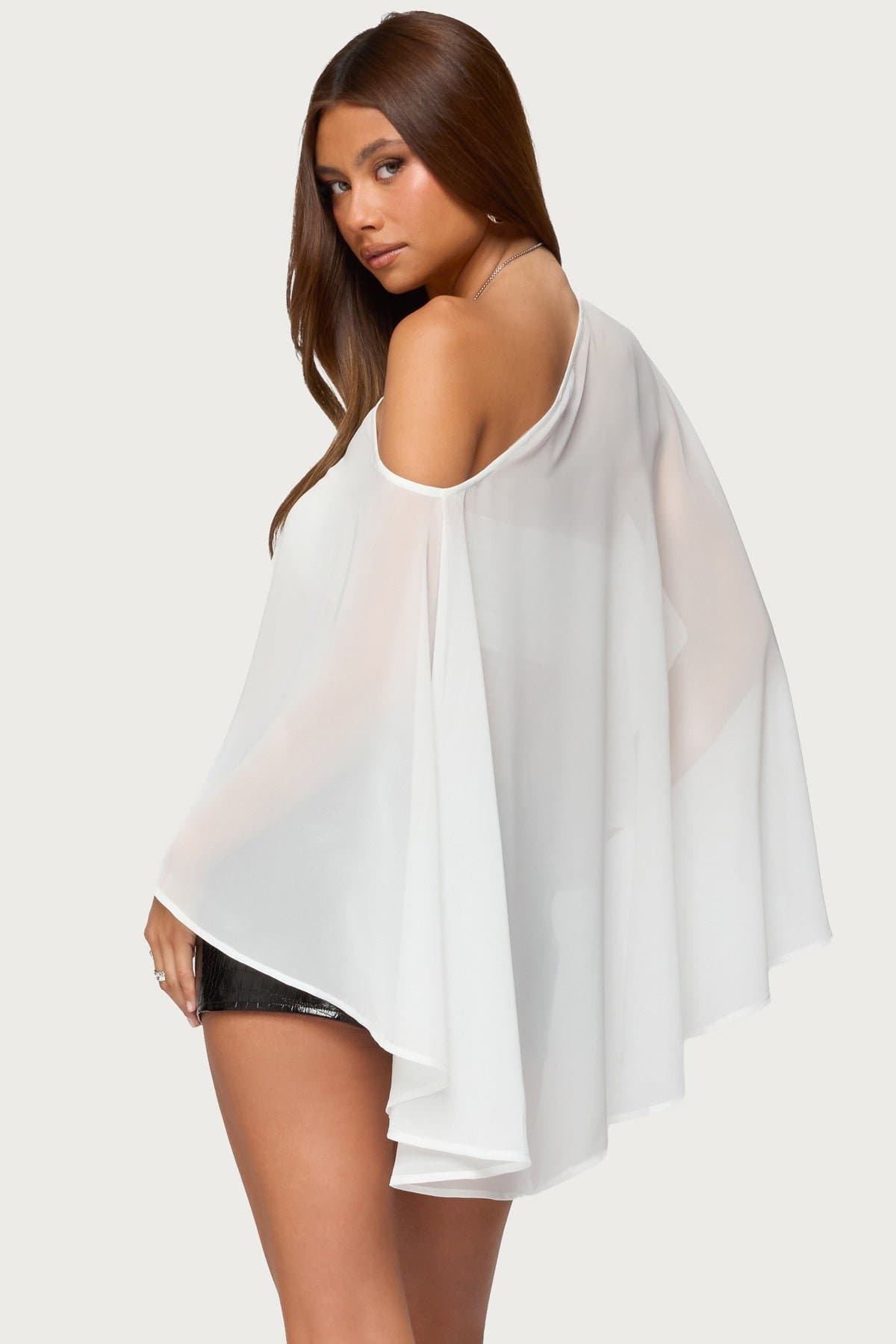 Sheer Chiffon Asymmetric Off-Shoulder Poncho