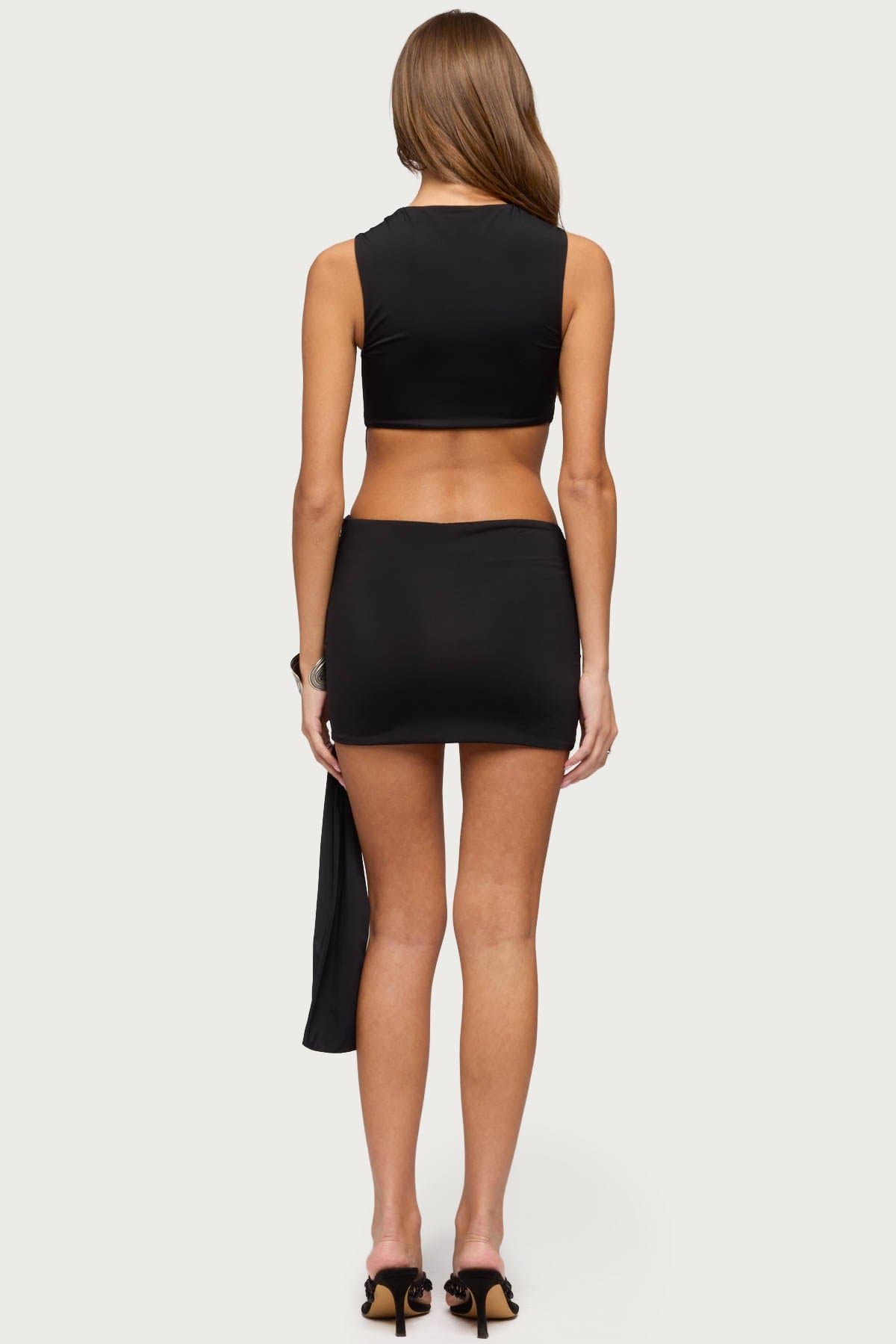 Sash Cutout Mini Dress with Braided and Gathered Details Nylon Spandex