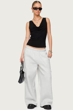 Petite Wide Leg Cargo Sweatpants 100% Cotton Size S Inseam 27.2in