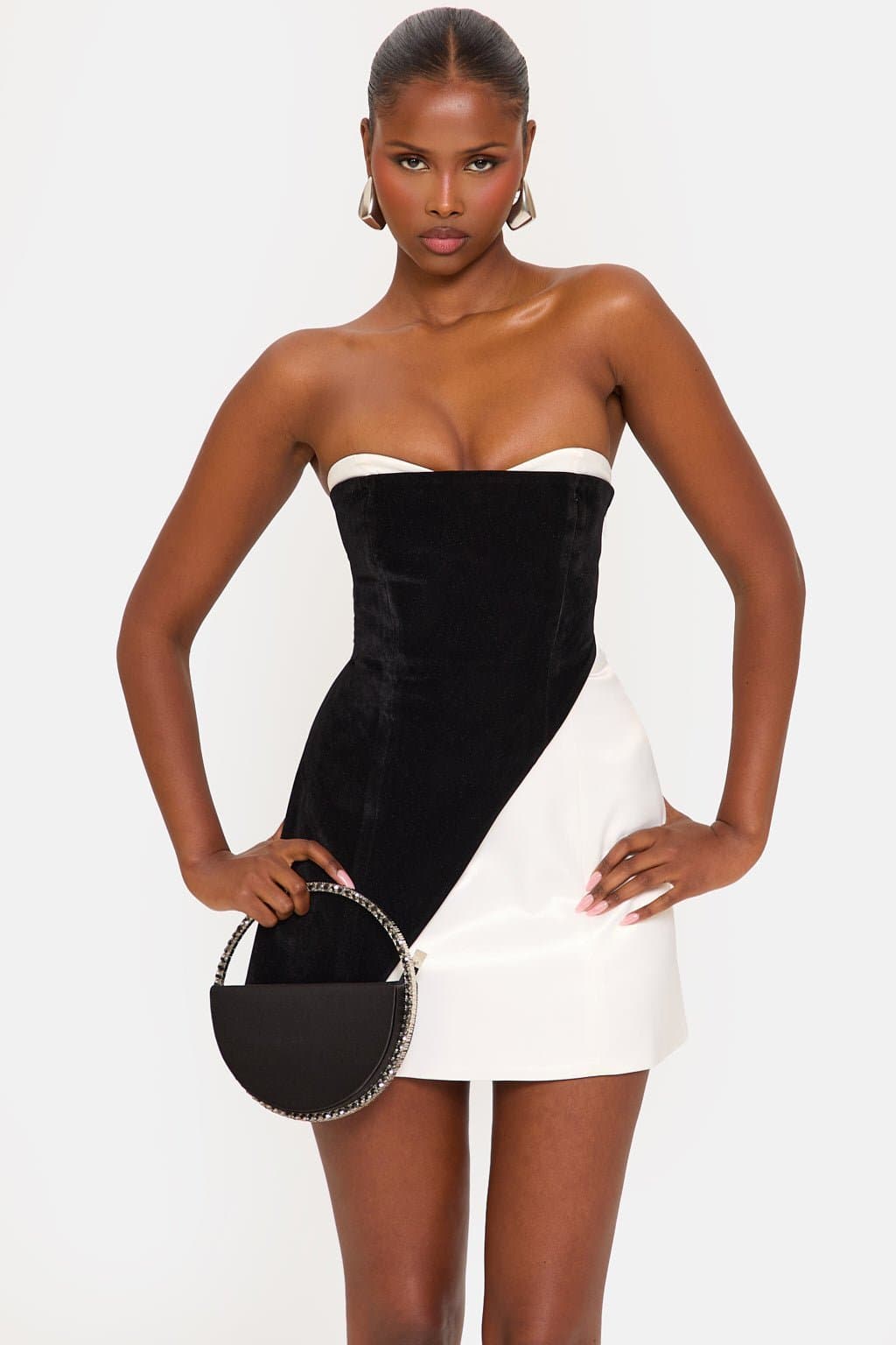 Perla Bardot Sweetheart Mini Dress White Bandeau Black Velvet Corset Lace Up