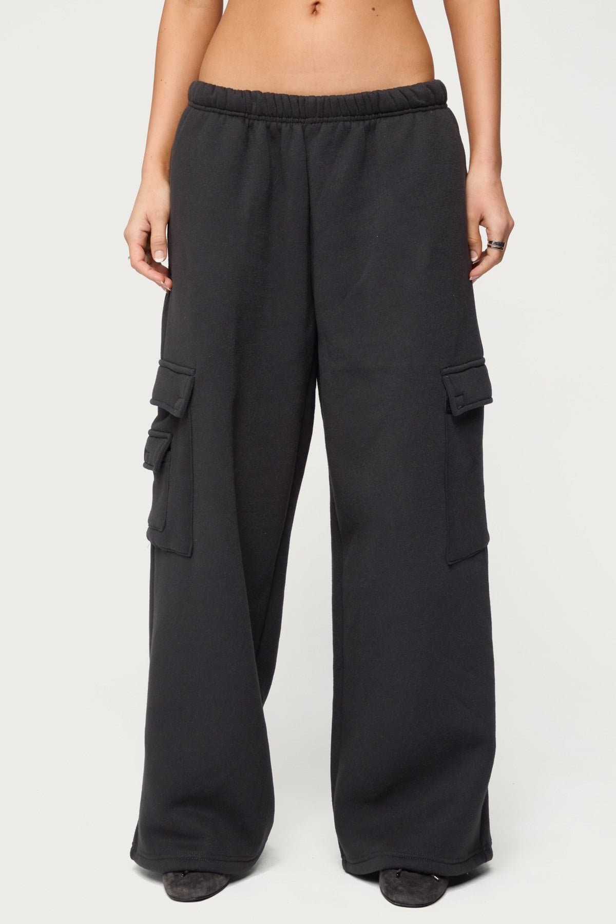 Petite Wide Leg Cargo Sweatpants 100% Cotton