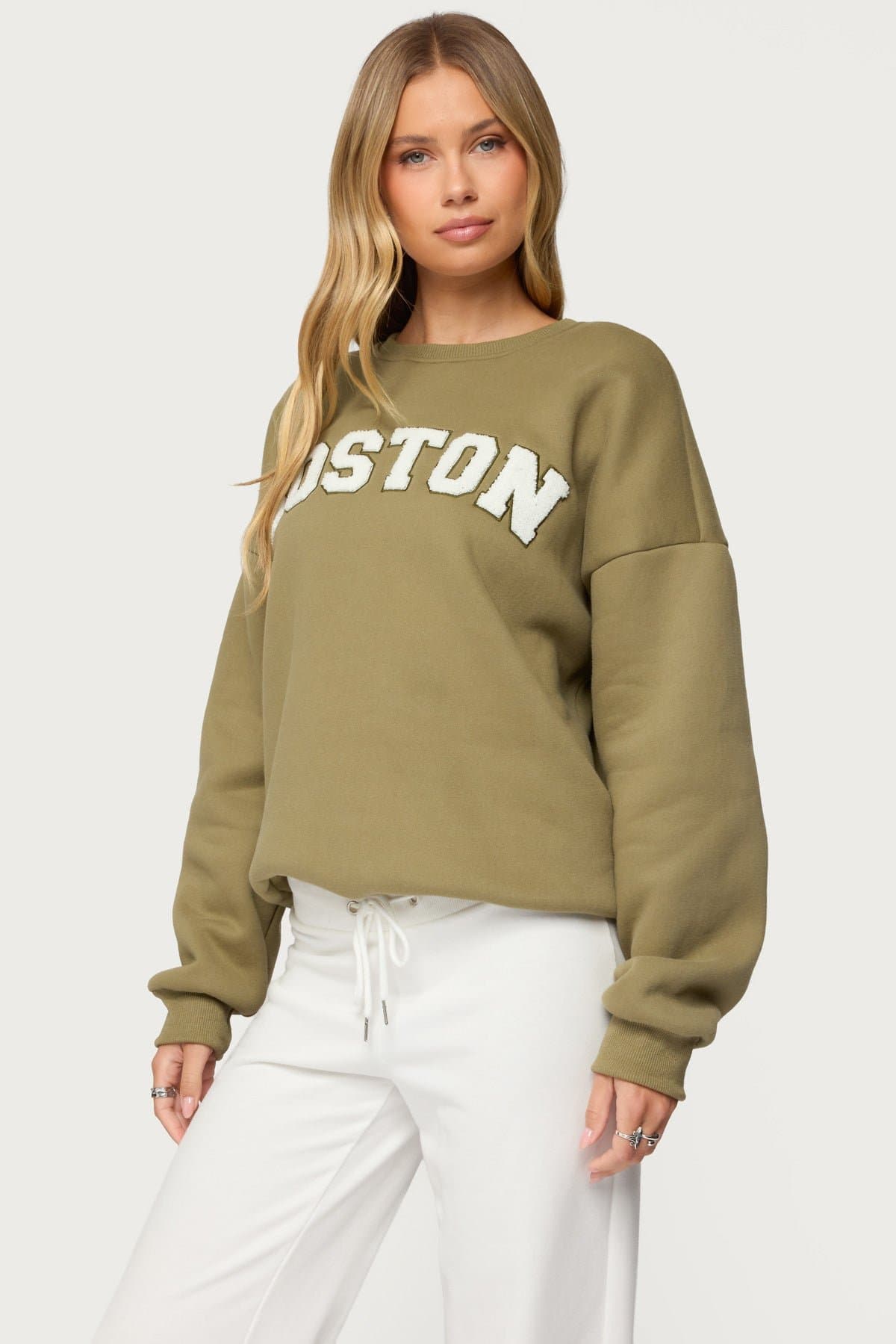 Boston Girl Graphic Crewneck Sweatshirt - Polyester Cotton Blend