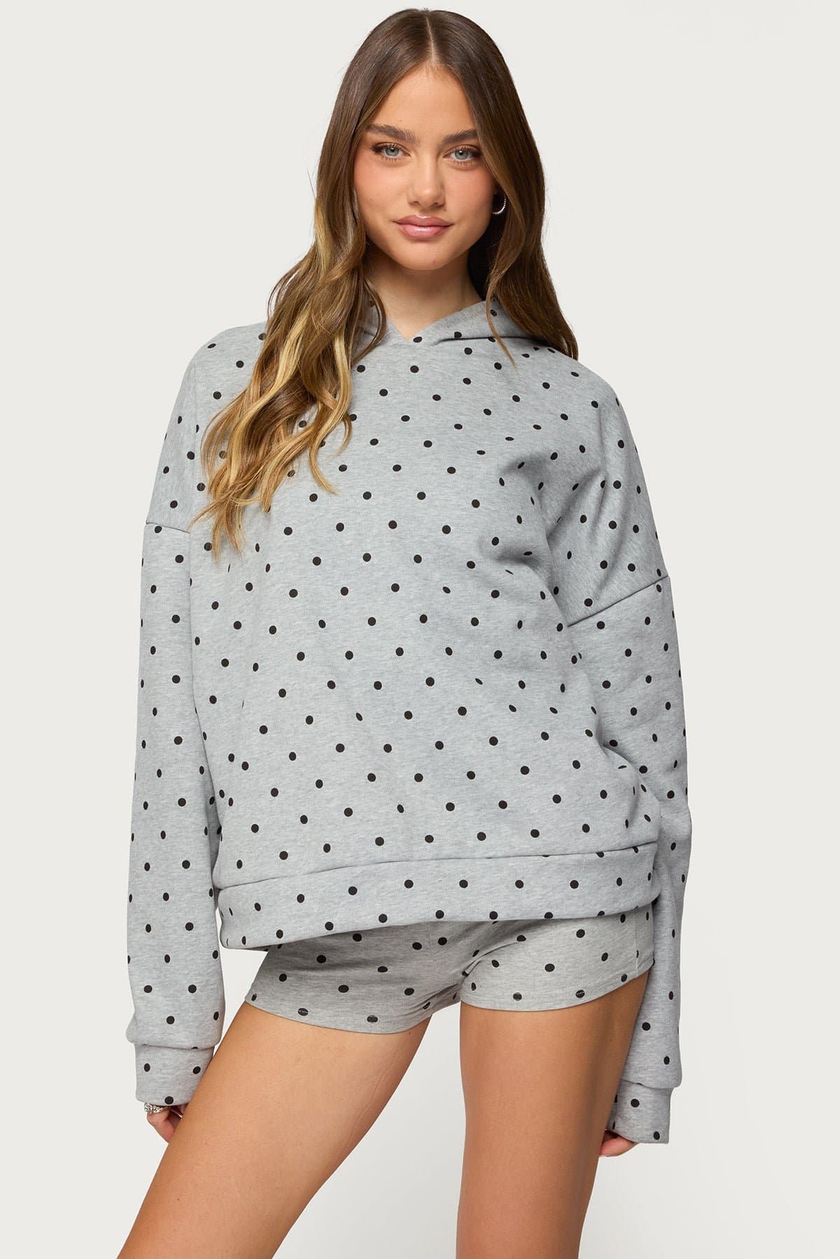 Chelsie Polka Dot Print Hoodie with Edikted Graphic - Cotton Polyester