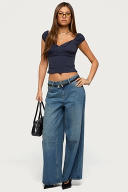 Skater Girl Washed Low Rise Baggy Jeans 100% Cotton Oversized Fit