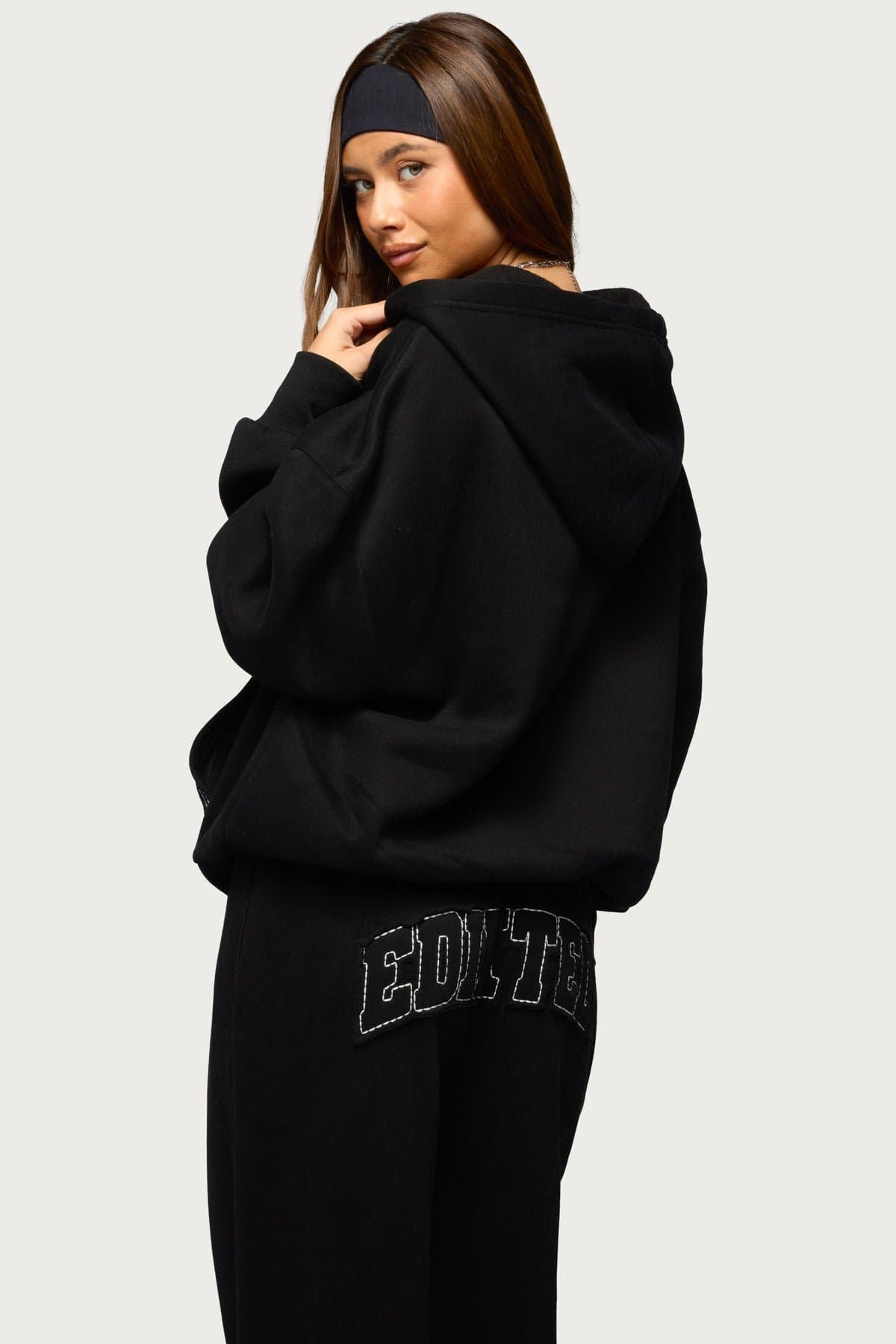 Forever Edikted Oversized Hoodie - Cotton Polyester Front Zip Contrast Stitching