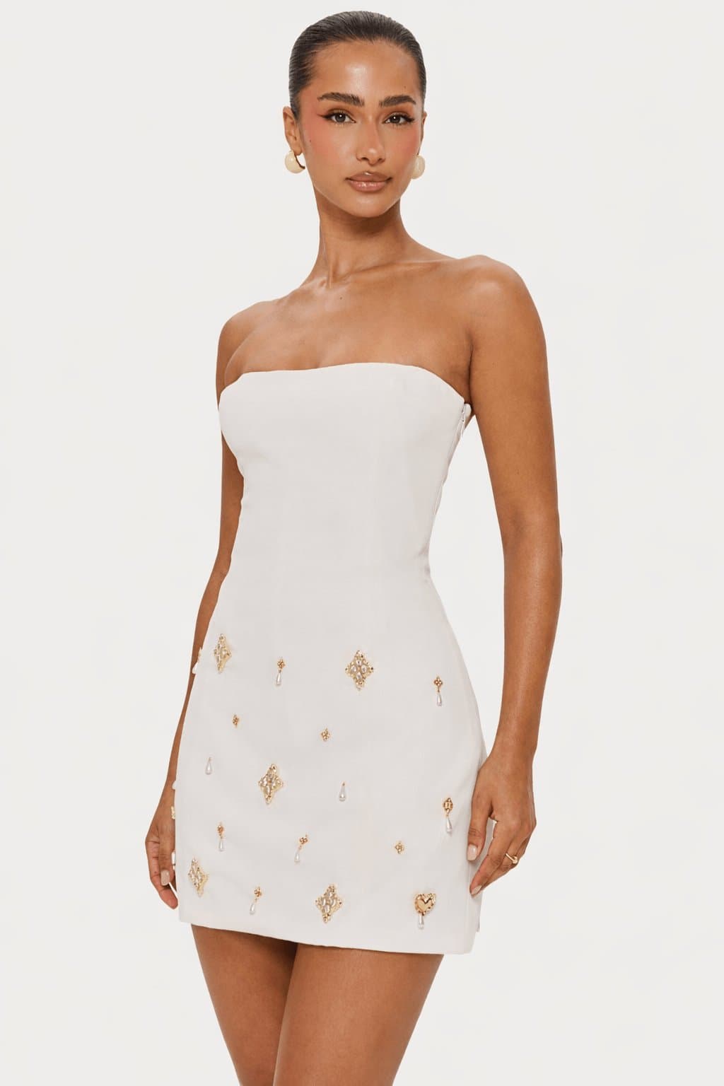 Sacred Bandeau Woven Mini Dress with Boned Corset and Lace-Up Back