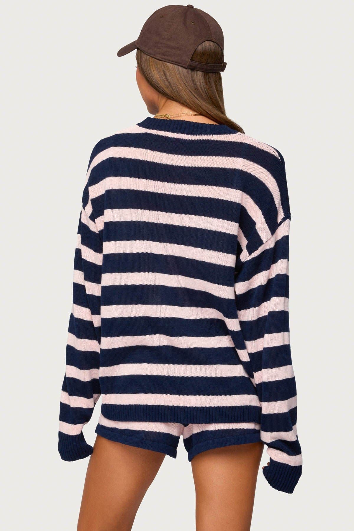 Amaris Oversized Striped Crewneck Sweater - 100% Cotton Lightweight Knit
