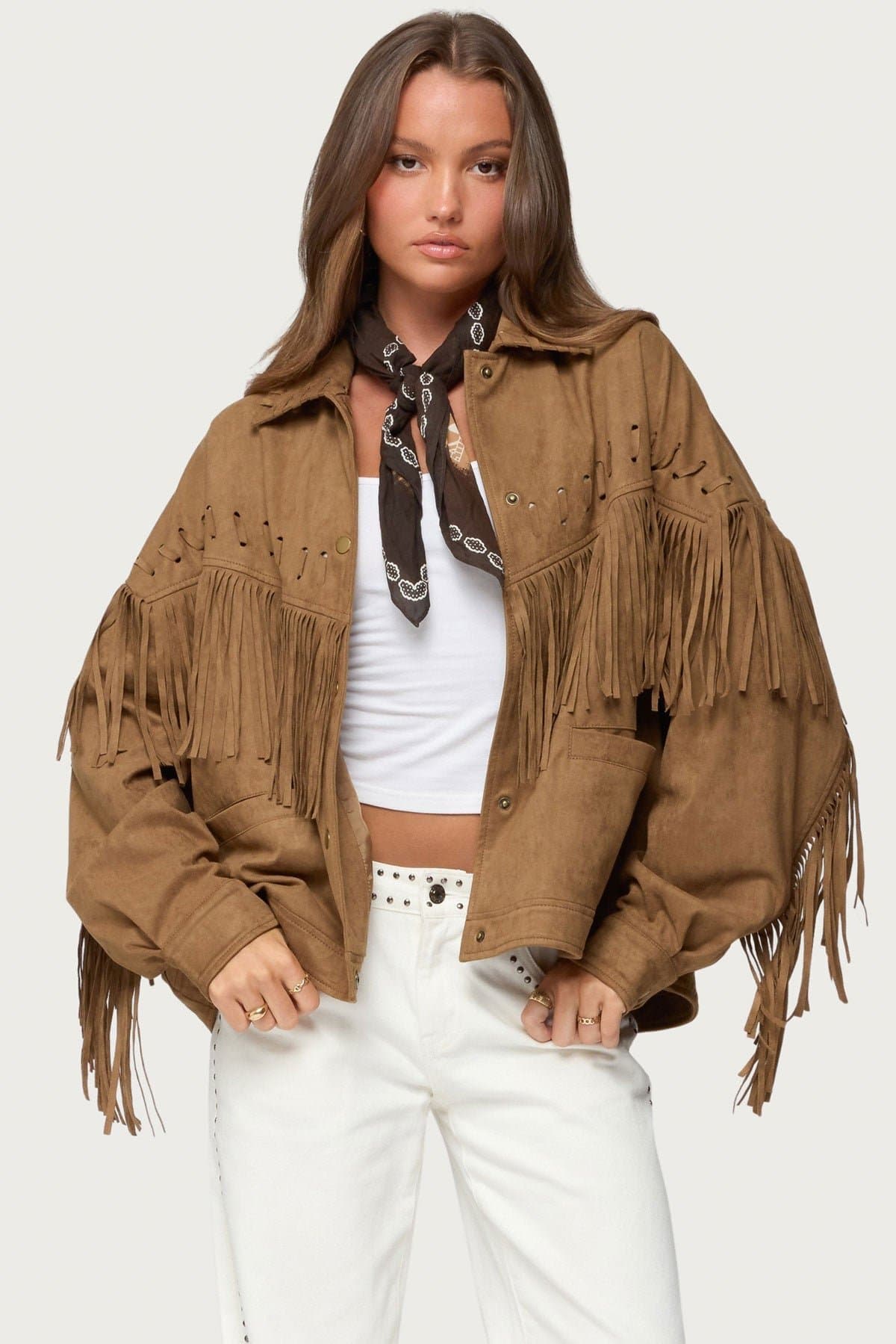 Evonka Fringe Faux Suede Jacket - Polyester Spandex Western Stitch Brown