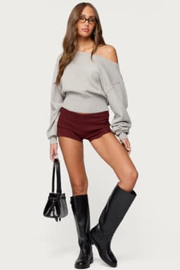 Dinah Denim Micro Shorts - Low Rise Stretch Cotton Spandex with Side Slit