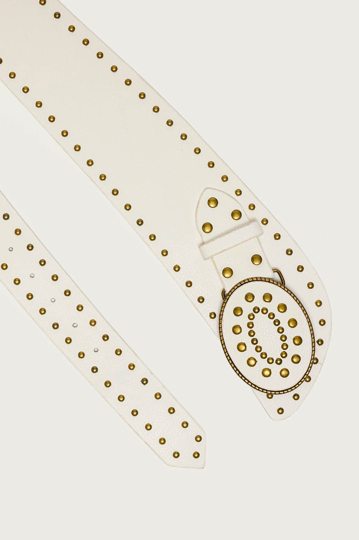 Studded Faux Leather Western Belt - Polyurethane, Gold Tone Metal, 44.5" Length