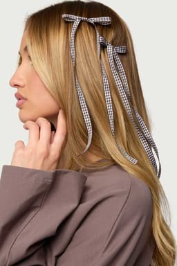 Gingham Bow Hair Clip Set of 2 Polyester 10.4 Inch Length