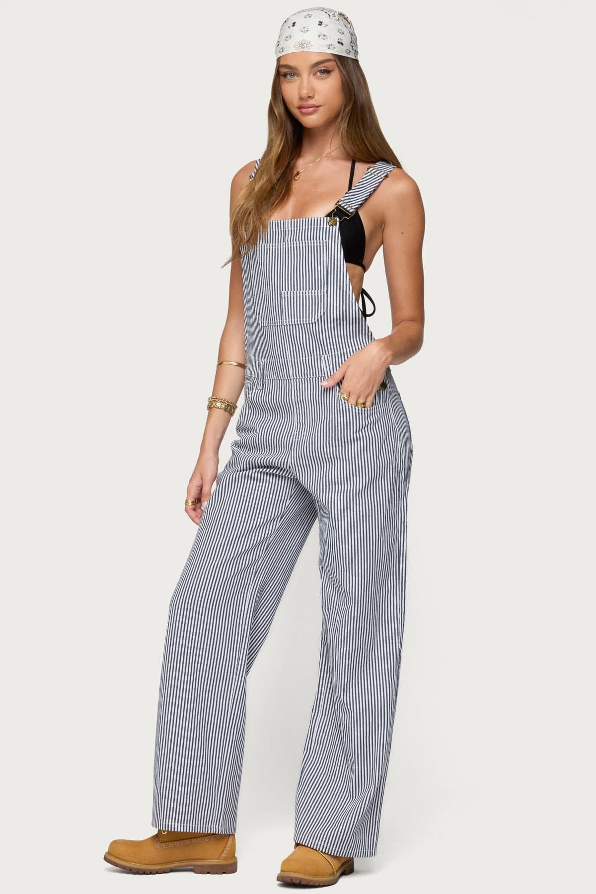 Tamsin Striped Overalls - 100% Cotton Straight Leg Fit with Pockets