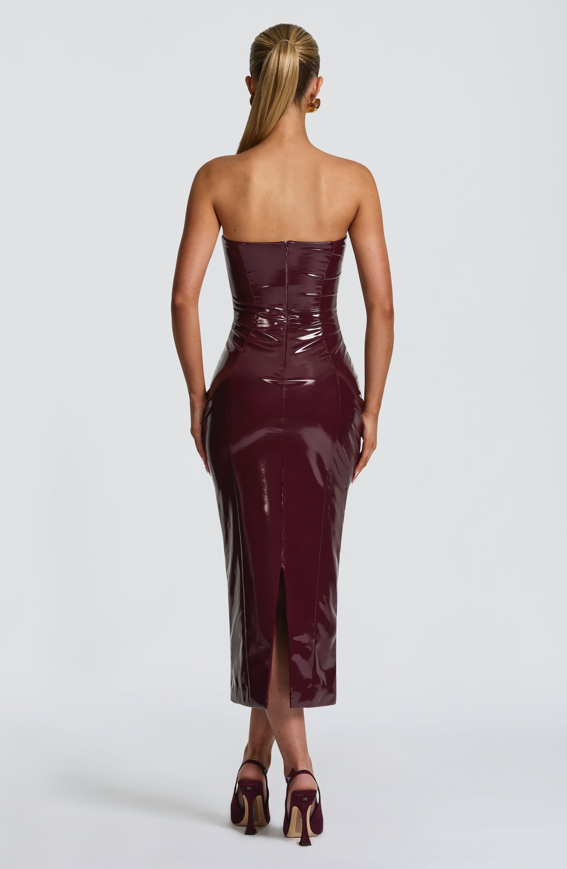 Amala Midi Dress in Cherry Lacquer - High-Shine Vinyl with Underwired Cups