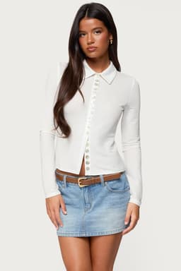 Pennie Iridescent Button Up Shirt - Fitted Long Sleeve Rayon Spandex