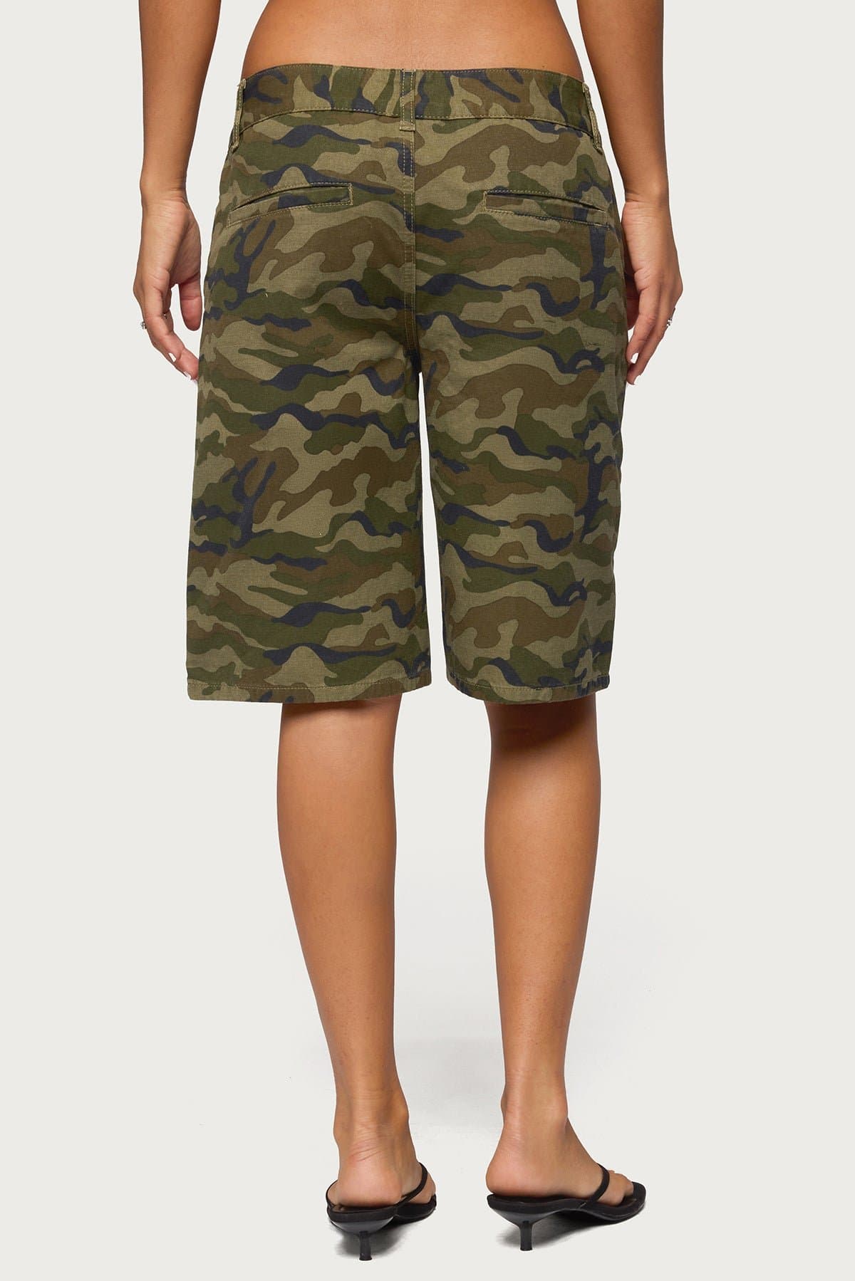 Camo Denim Low Rise Bermuda Shorts - Boyfriend Fit 100% Cotton