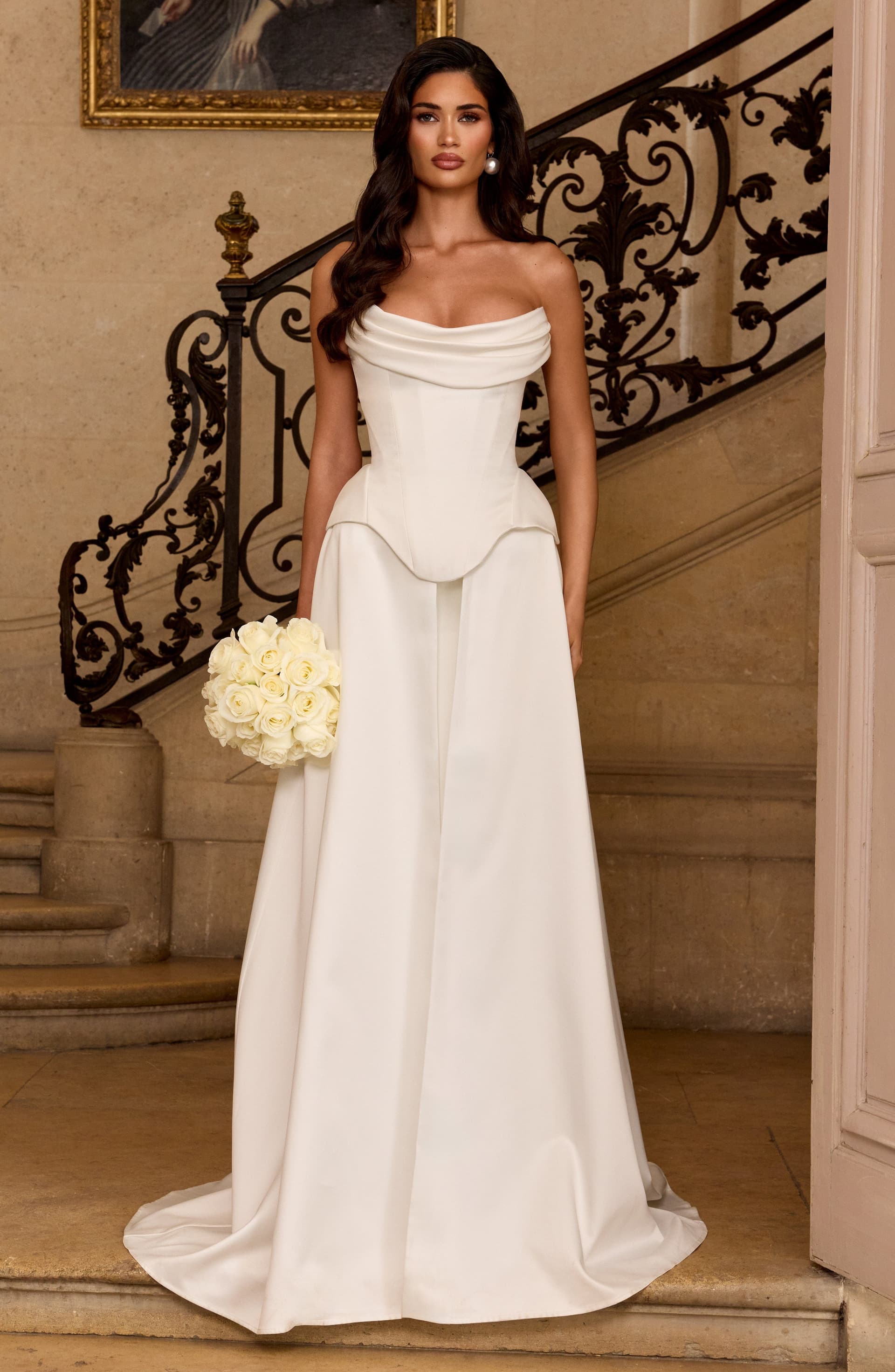 Jamila Ivory Duchess Satin Corset with Boning and Lace-Up Back