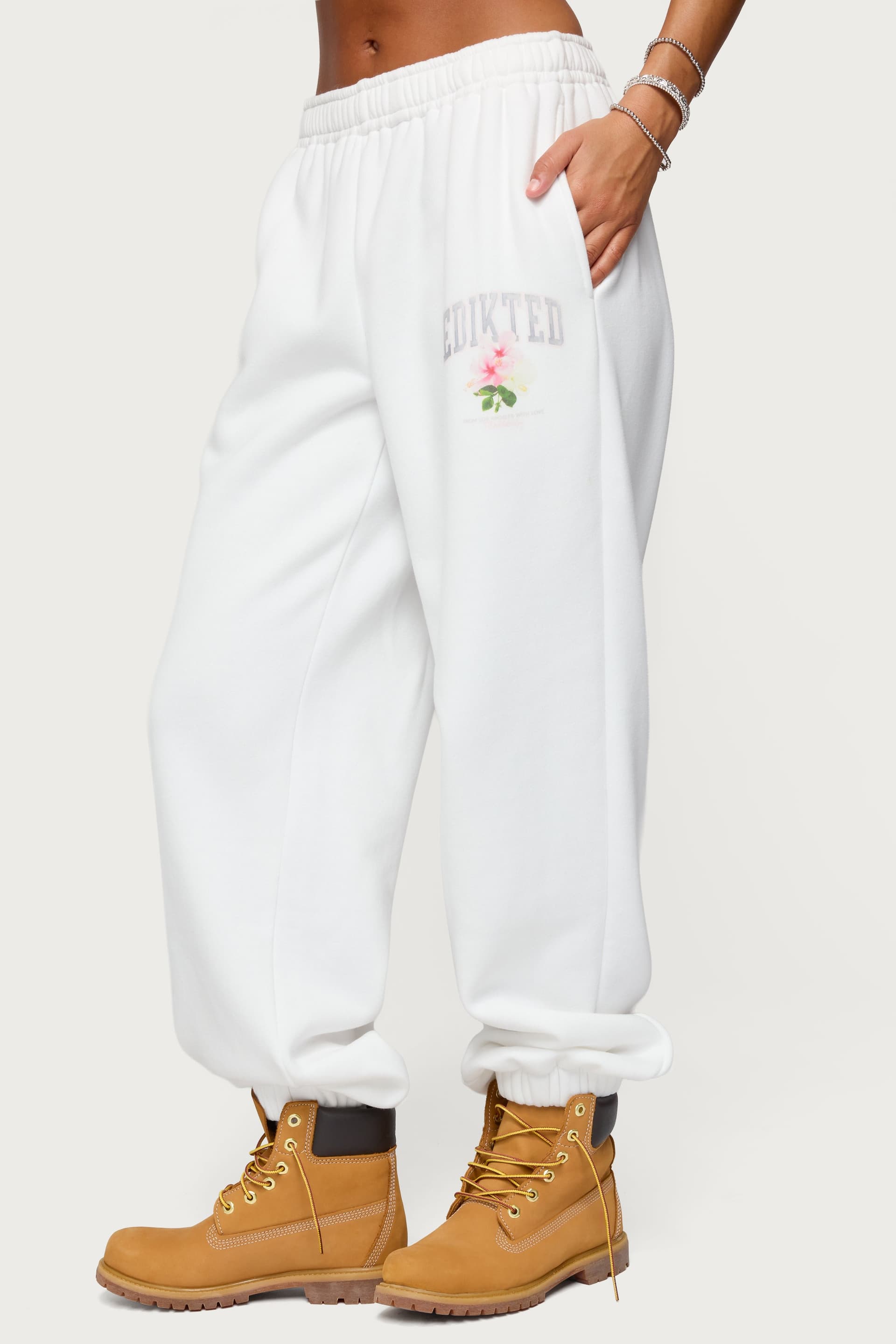Flerua Edikted Sweatpants - Oversized Cotton Polyester Flower Print Elastic Waistband