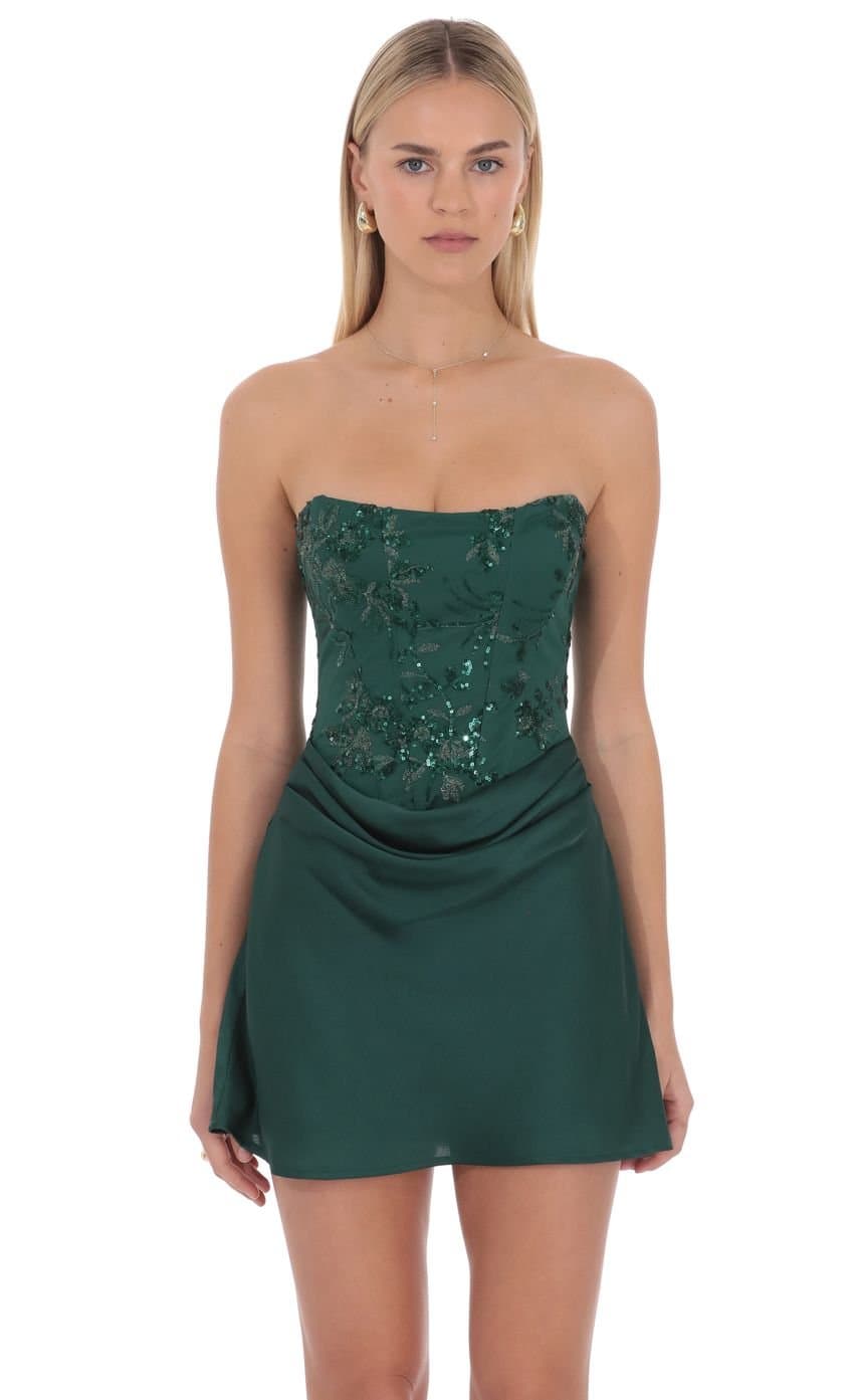 Virelia Corset Mini Dress in Green