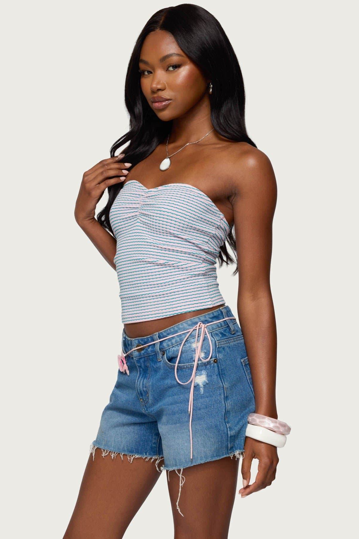 Veranda Textured Striped Tube Top - Cotton Polyester Spandex