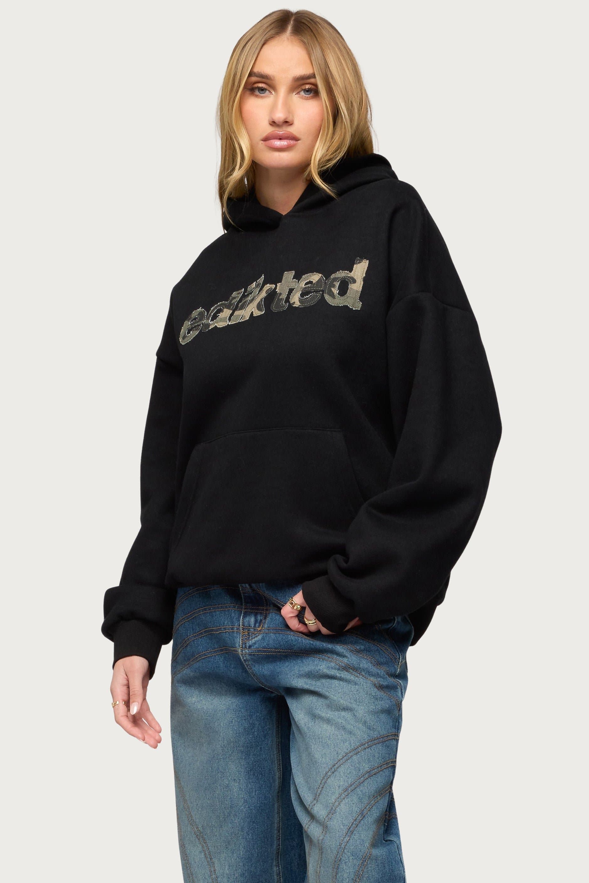 Camo Cutie Edikted Oversized Hoodie - Camo Graphic Polyester Cotton Blend