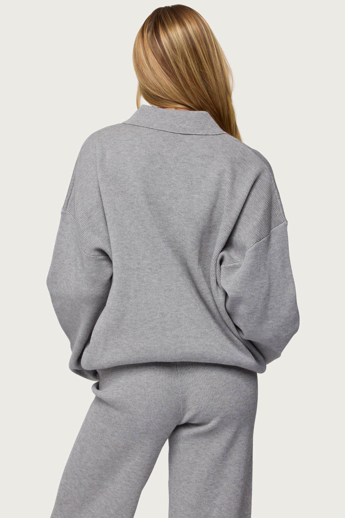 Lorie Oversized Knit Polo Sweater - Rayon Nylon Polyester Rugby Shirt