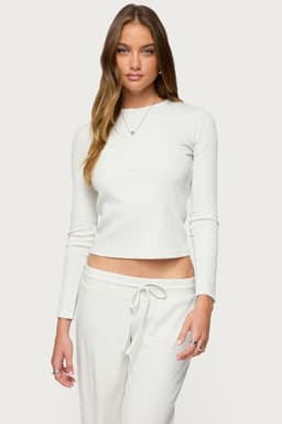 Cicilia Women's Long Sleeve Ribbed T-Shirt - Cotton Polyester Spandex Loungewear