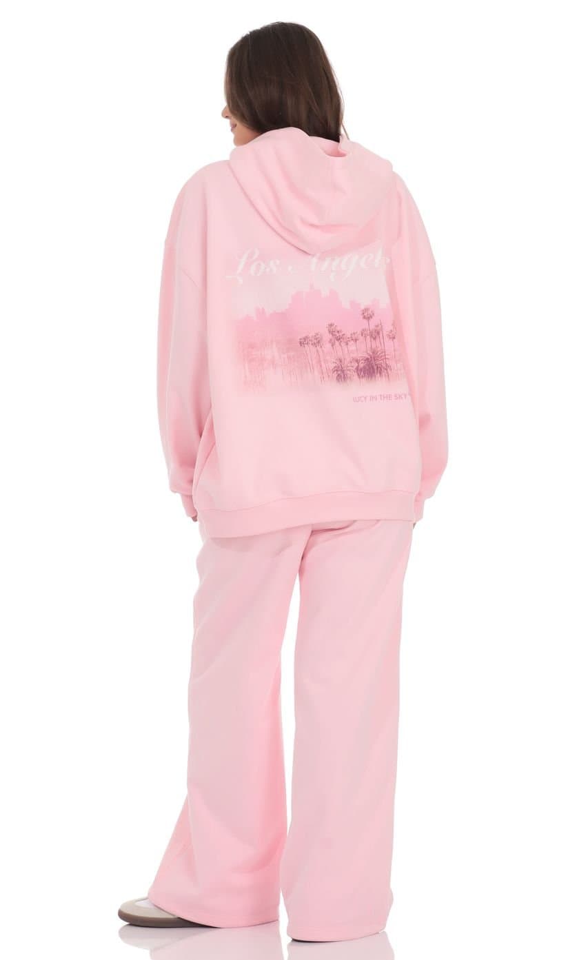 Los Angeles Print Hoodie in Pink