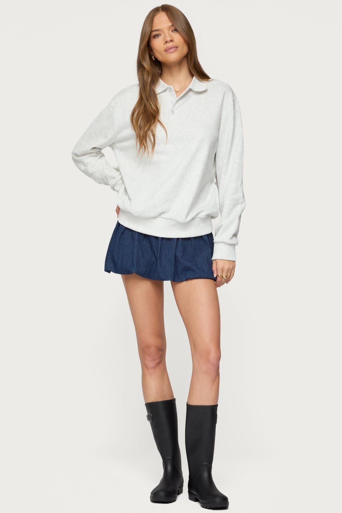 Scholar Oversized Polo Sweatshirt - Cotton Polyester Rugby Design