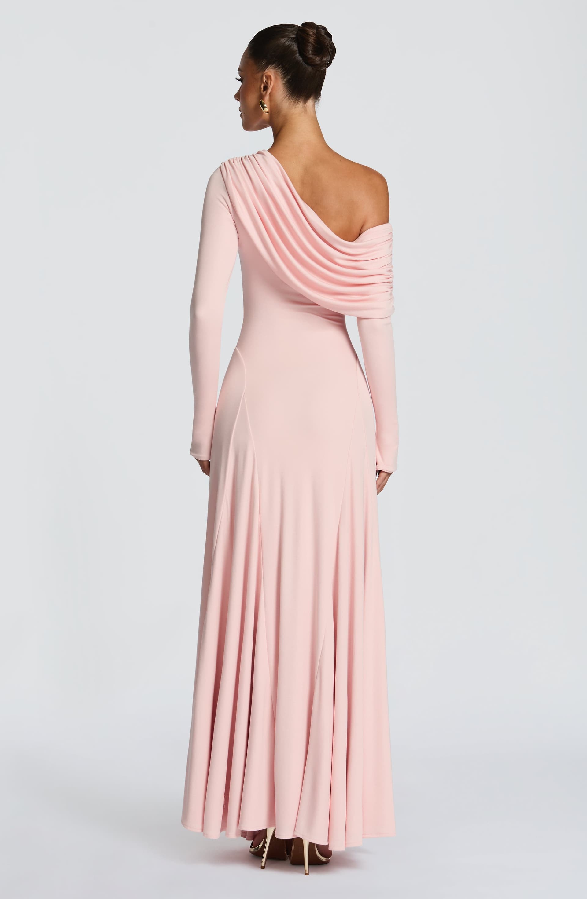 Rafaela Maxi Dress in Soft Blush - Stretch Modal Jersey Asymmetric Long Sleeve