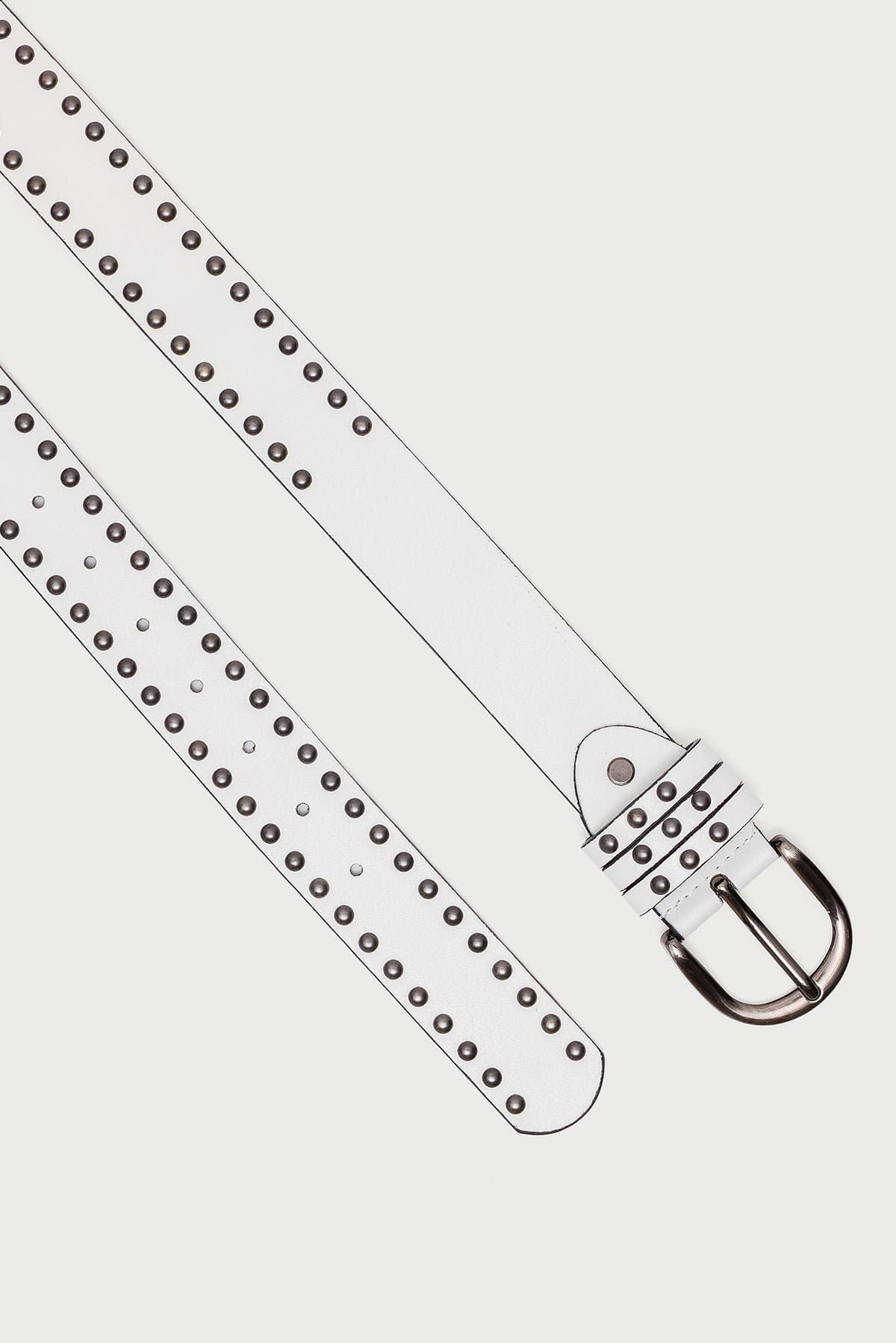 Studded Faux Leather Belt with Silver Tone Buckle - 43.9 Inch Length