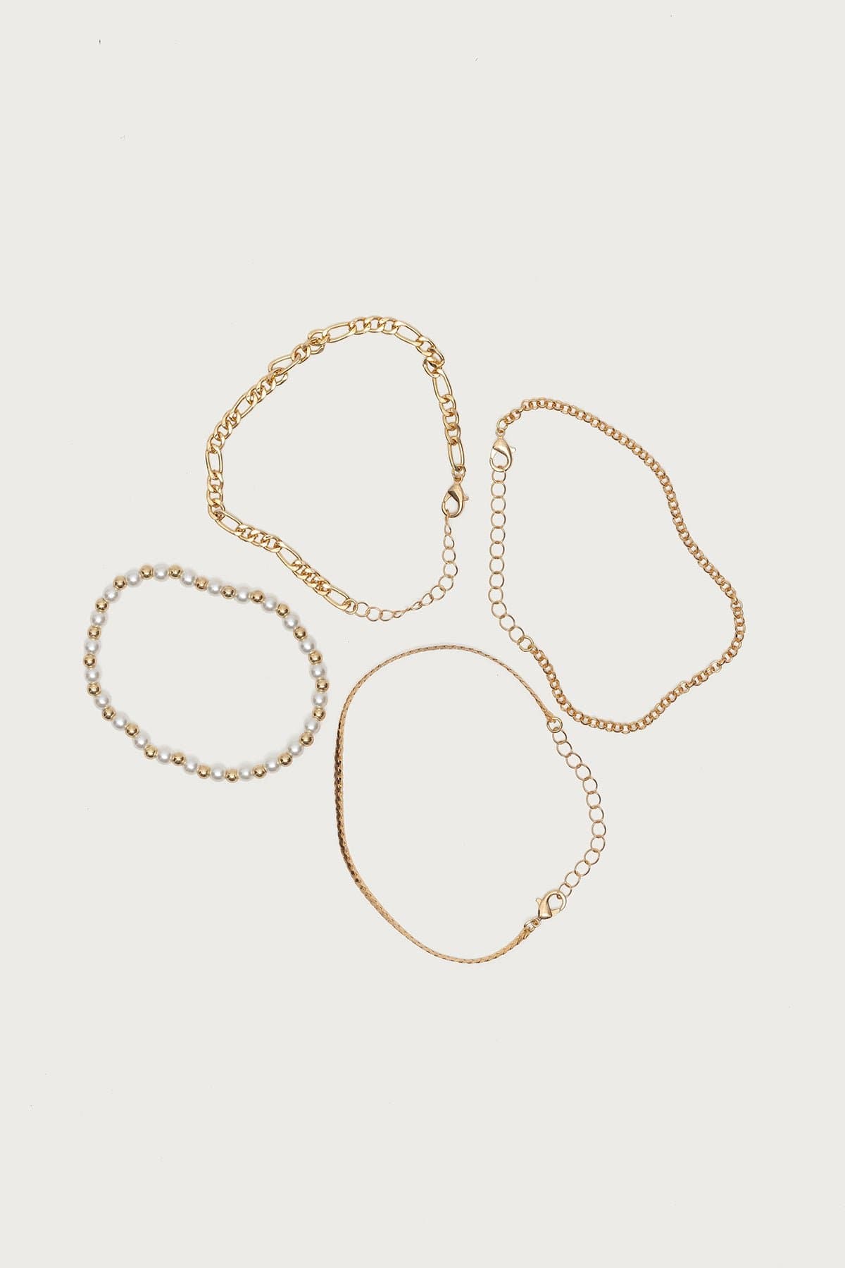 Mixed Chain Bracelet Pack Assorted Gold Tone Metal Acrylic 7.1 Inch Length