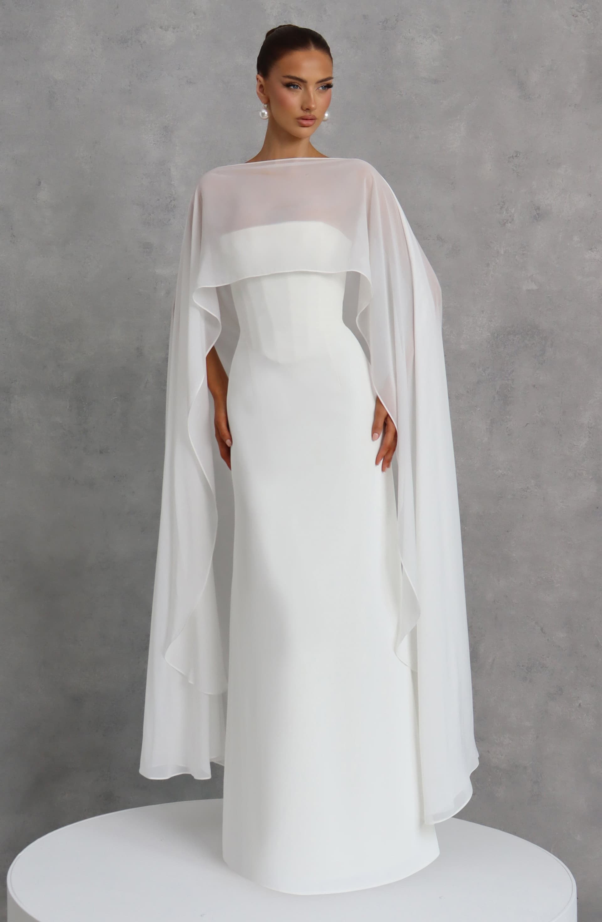 Romy Cape in Ivory Chiffon - Lightweight Bridal Shoulder Cover