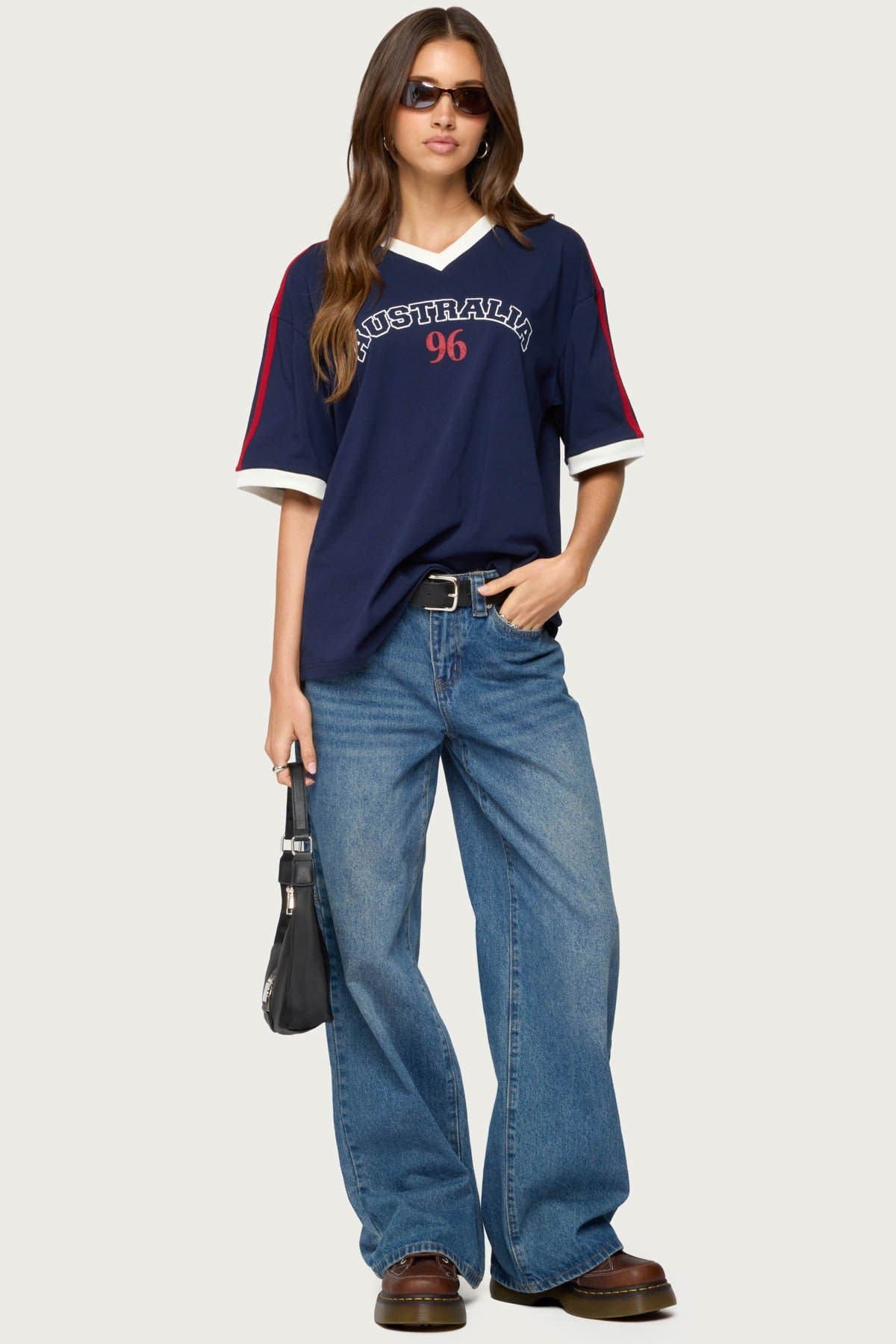 Australia 96 Contrast Oversized V-Neck T-Shirt - 100% Cotton