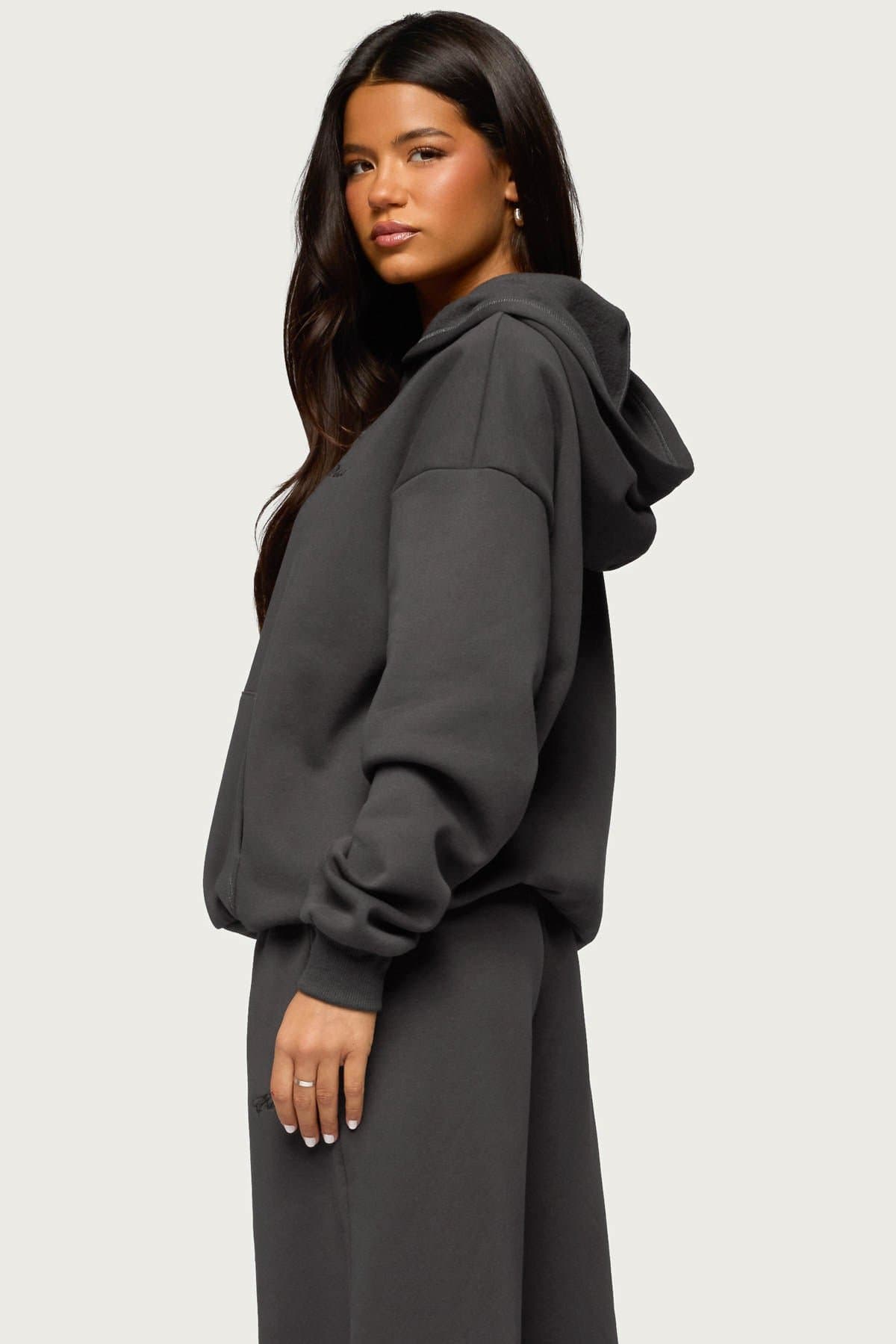 Basic Girl Oversized Edikted Hoodie - Polyester Cotton Embroidered Text